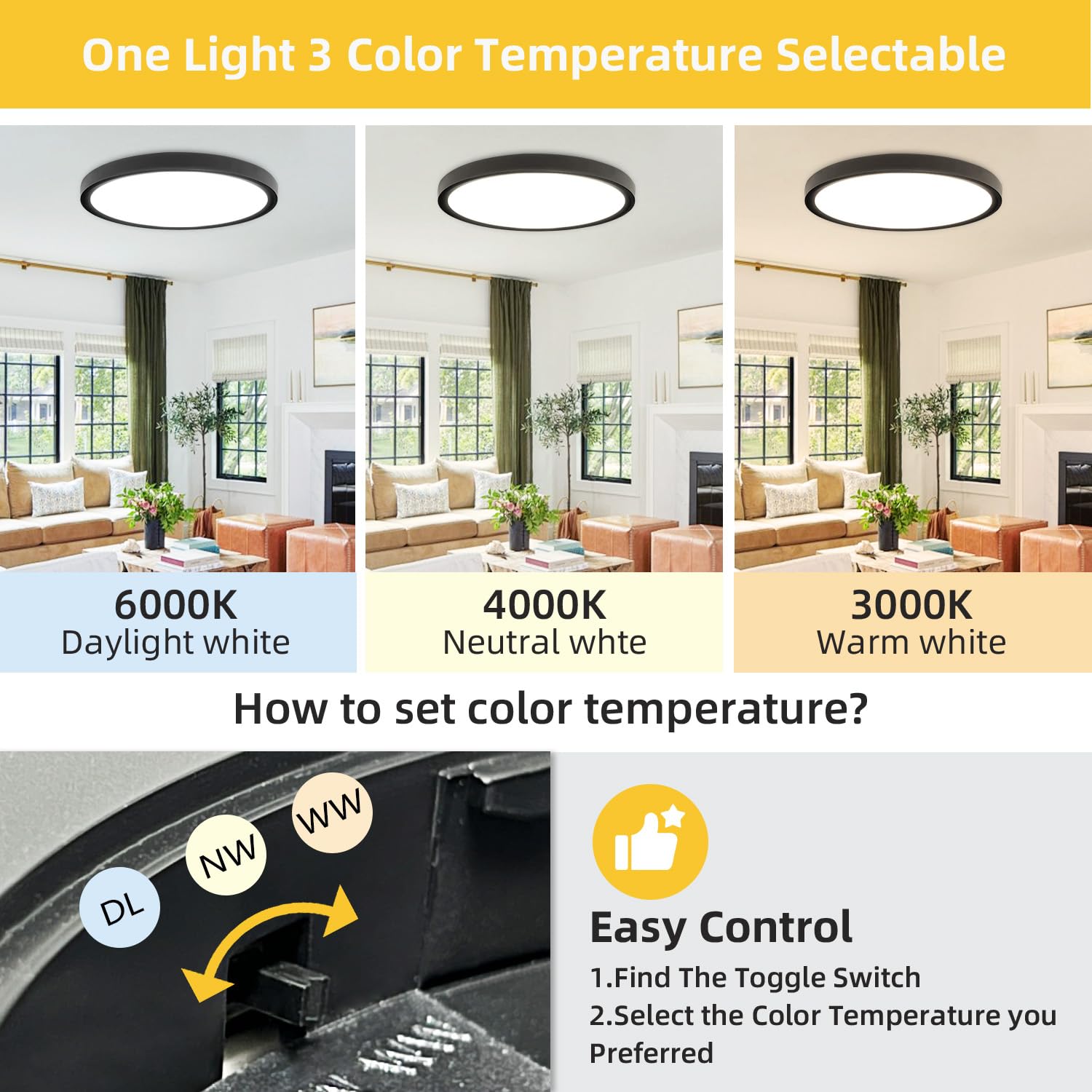 4Pack 16Inch Led Flush Mount Ceiling Light: 32W 3480Lm Low Profile Led Ceiling Light, 3000K/4000K/6000K 3 Color Selectable Super Slim Led Round Flat Ceiling Light For Room Hallway Bathroom, Black