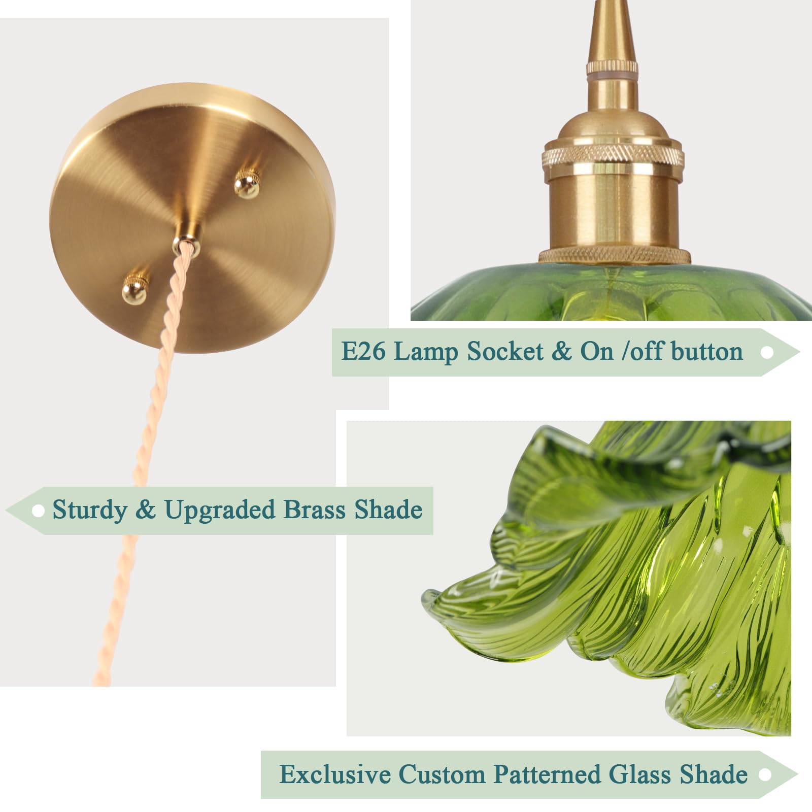 Loiogohot Battery Operated Pendant Light, Green Chandelier, 8.7in, Glass, Remote Control, Model PL-BN1176D-CD-GM