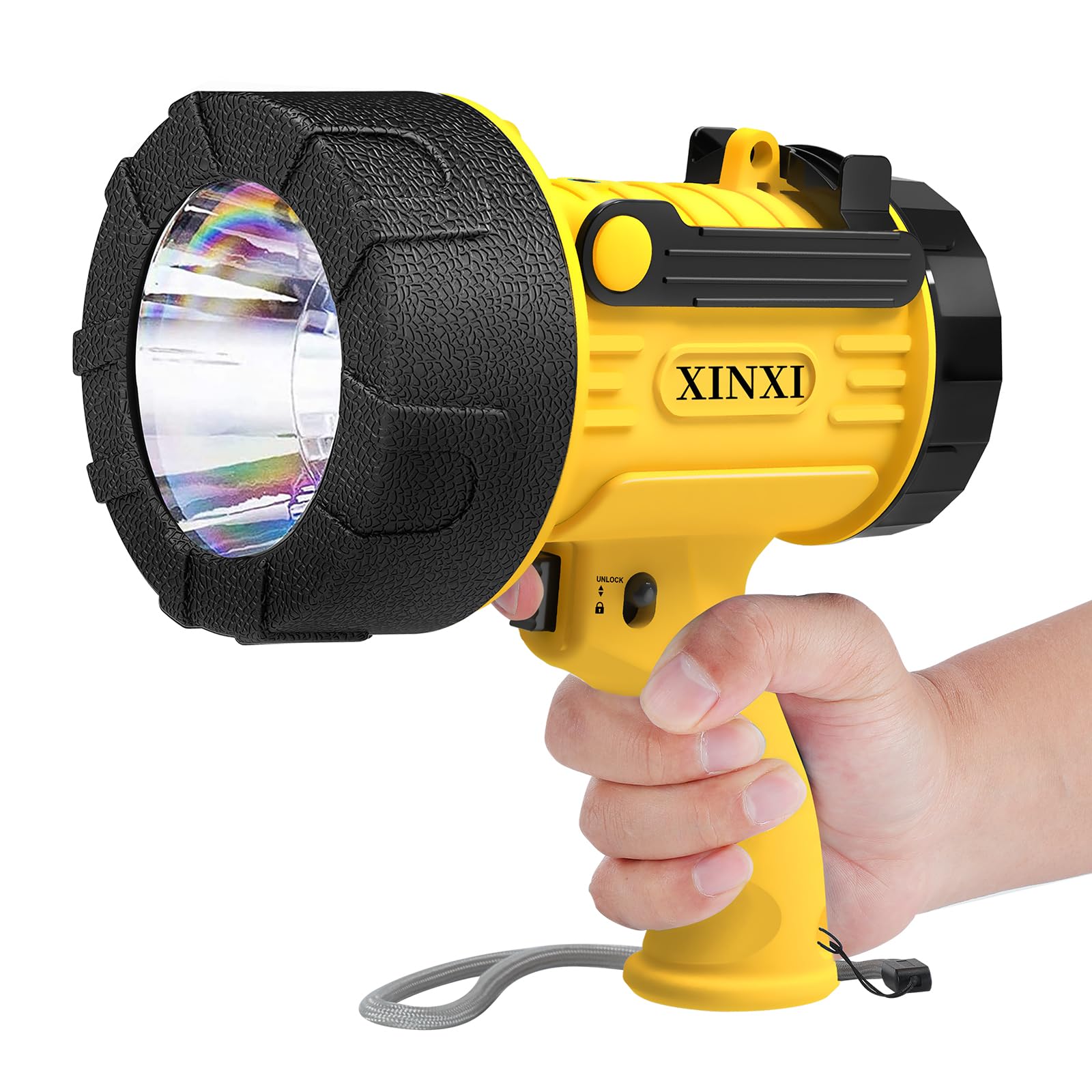 XINXI Rechargeable Spotlight with 1000000 Lumens, 4 Light Modes and USB Charger for Hiking, Boating, Hunting, IP67 Waterproof Ha