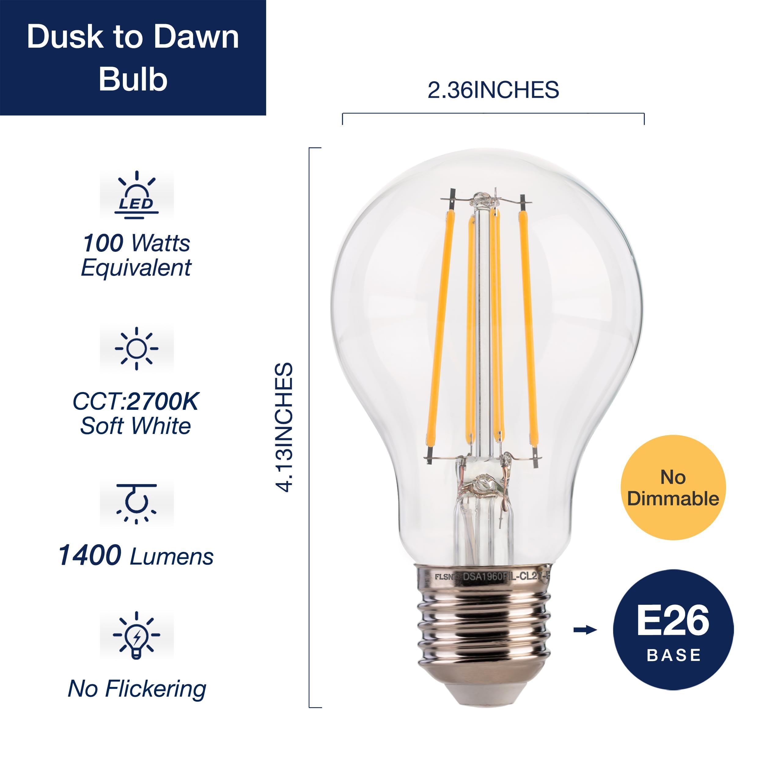 FLSNT A19 LED Edison Bulbs, 8W (100W Eqv.), 1400LM, Vintage Filament, E26 Base, Soft White, 2700K,