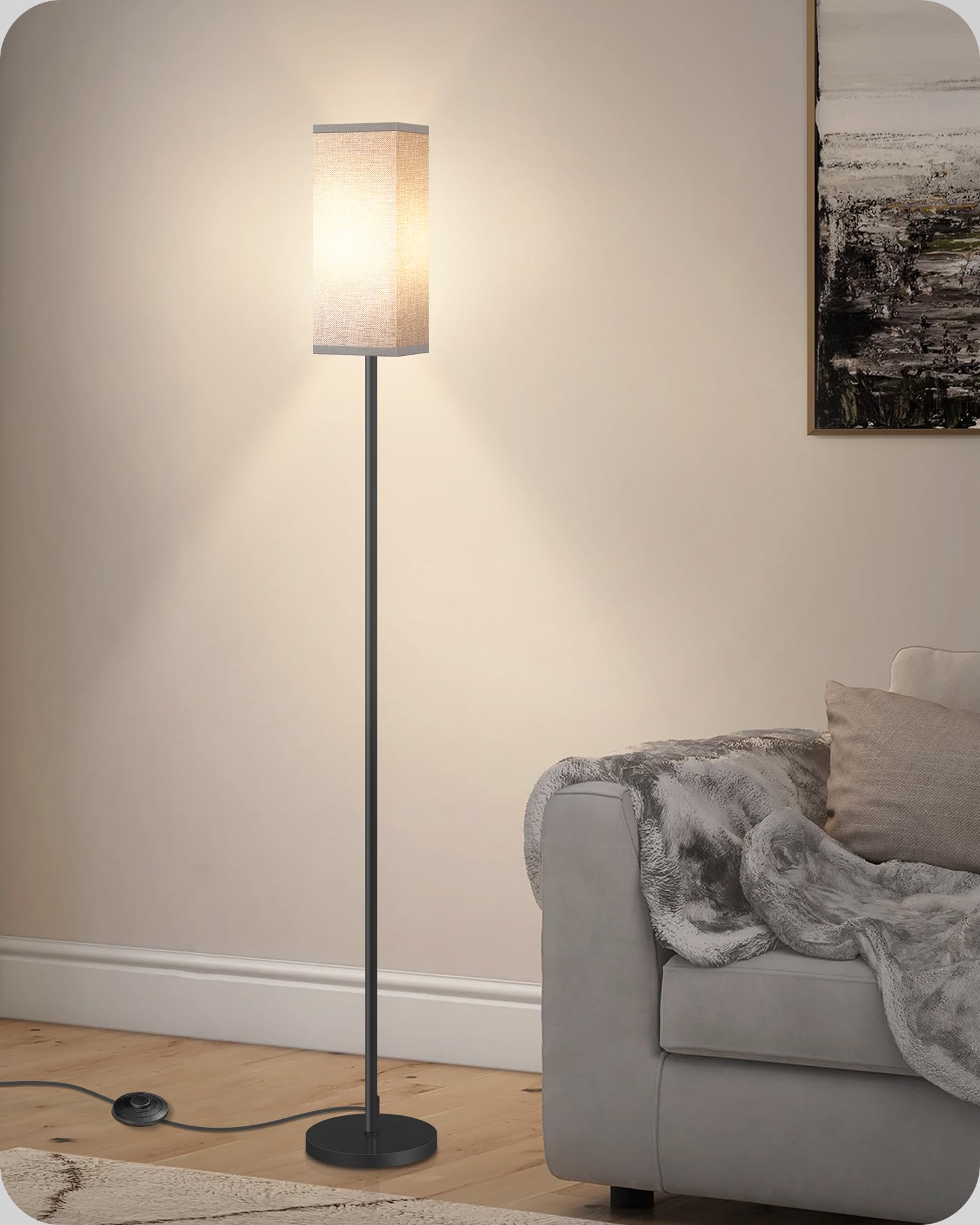Goebleson Modern Floor Lamp With Foot Switch, Minimalist Standing Lamp For Living Room & Office, Black/Gray