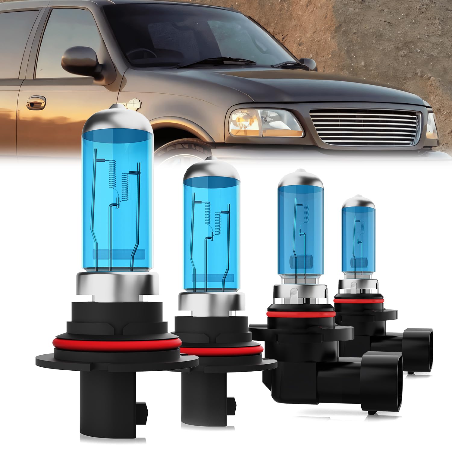 LECCIBUB Headlight Bulbs Compatible With Ford F150 1997-2000, 9007 High Low Beam + 9006 Fog Lights Halogen Light Bulb Combo, Sup