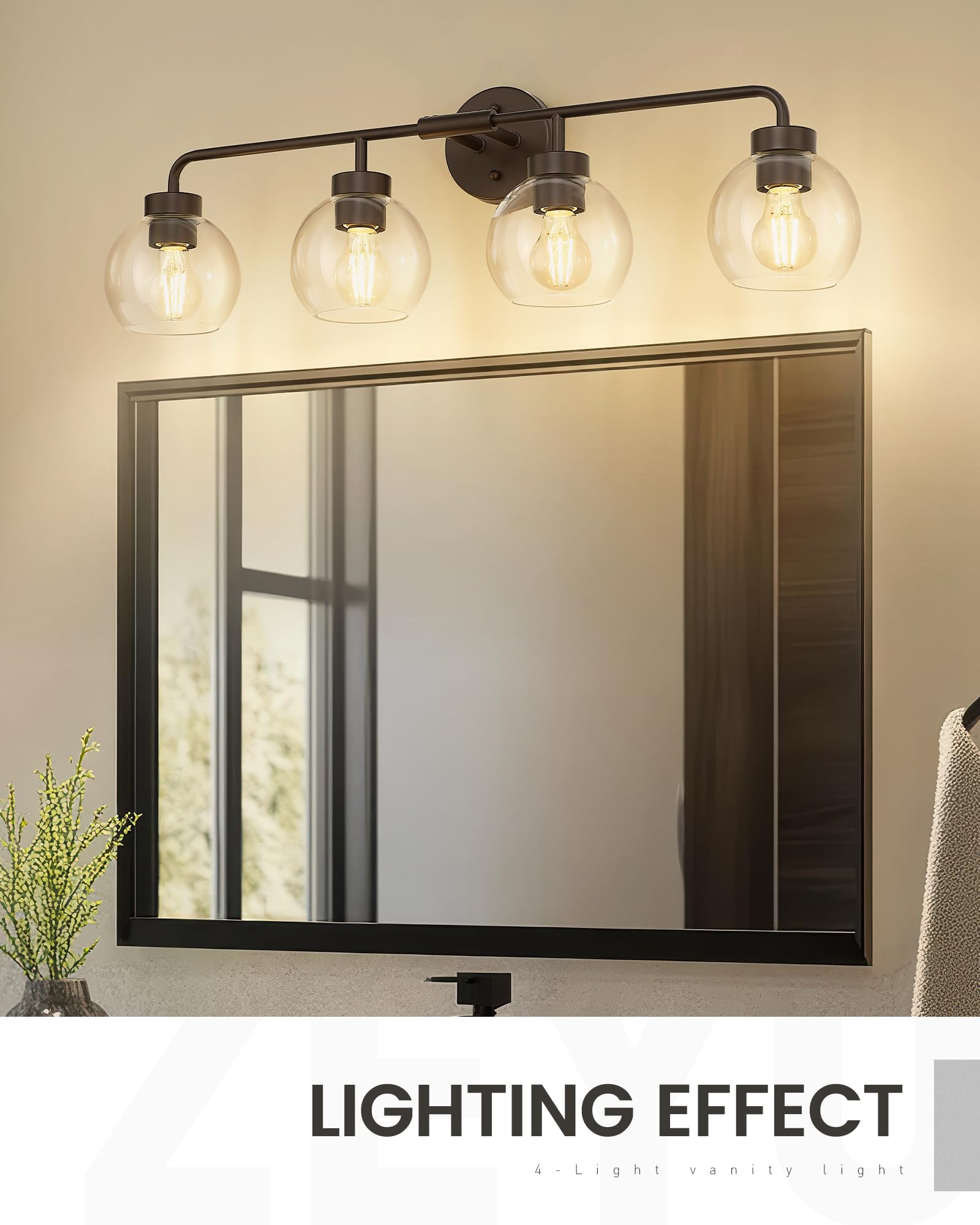Zeyu 32 Inch Oil Rubbed Bronze Vanity Light  4-Light Bathroom Light Fixture  Vanity Lighting Fixtures With Clear Glass Globe Shade  Zs62Bg-4W Orb