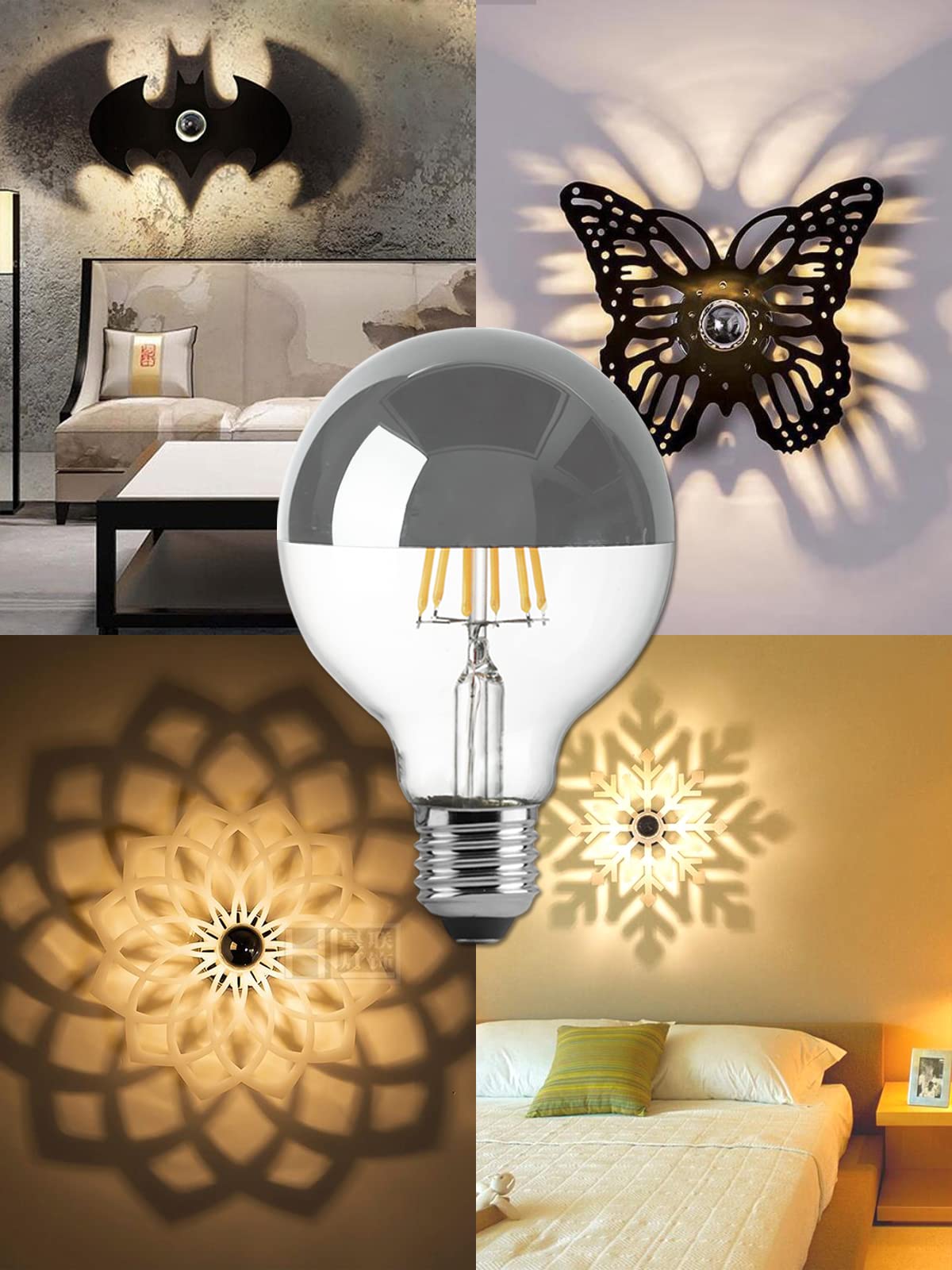 Omed G80 Anti Glare Half Silver Chrome Dimmable Led Light Bulbs 6 Pack, E26 2700K Soft White Globe Tipped Edison Bulbs, 6 Watt 6