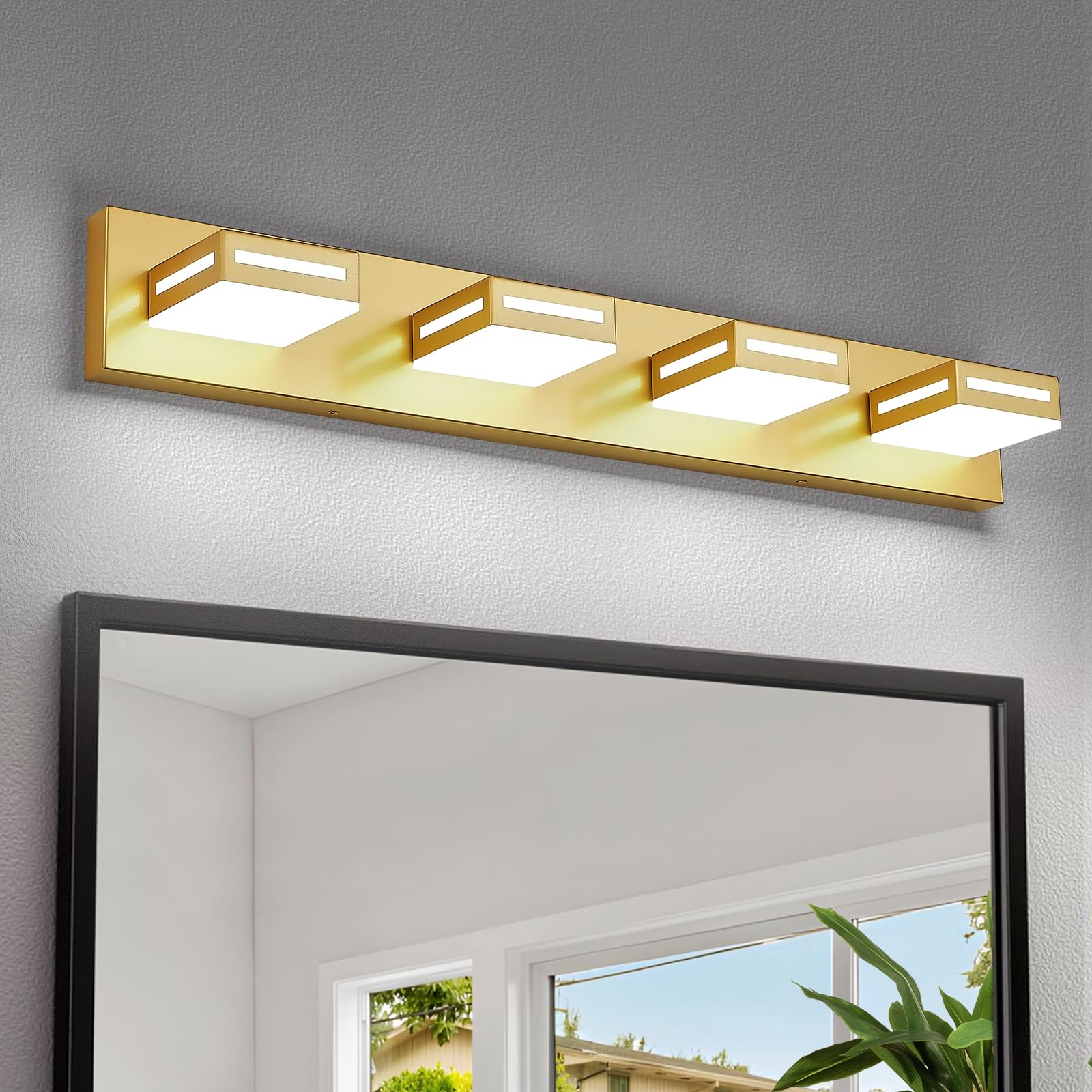 Donrao 30-Inch 4-Light LED Bathroom Vanity Light Fixture, Gold, Metal, Model DY2409200004, Cool White 6000K Lighting for Bath