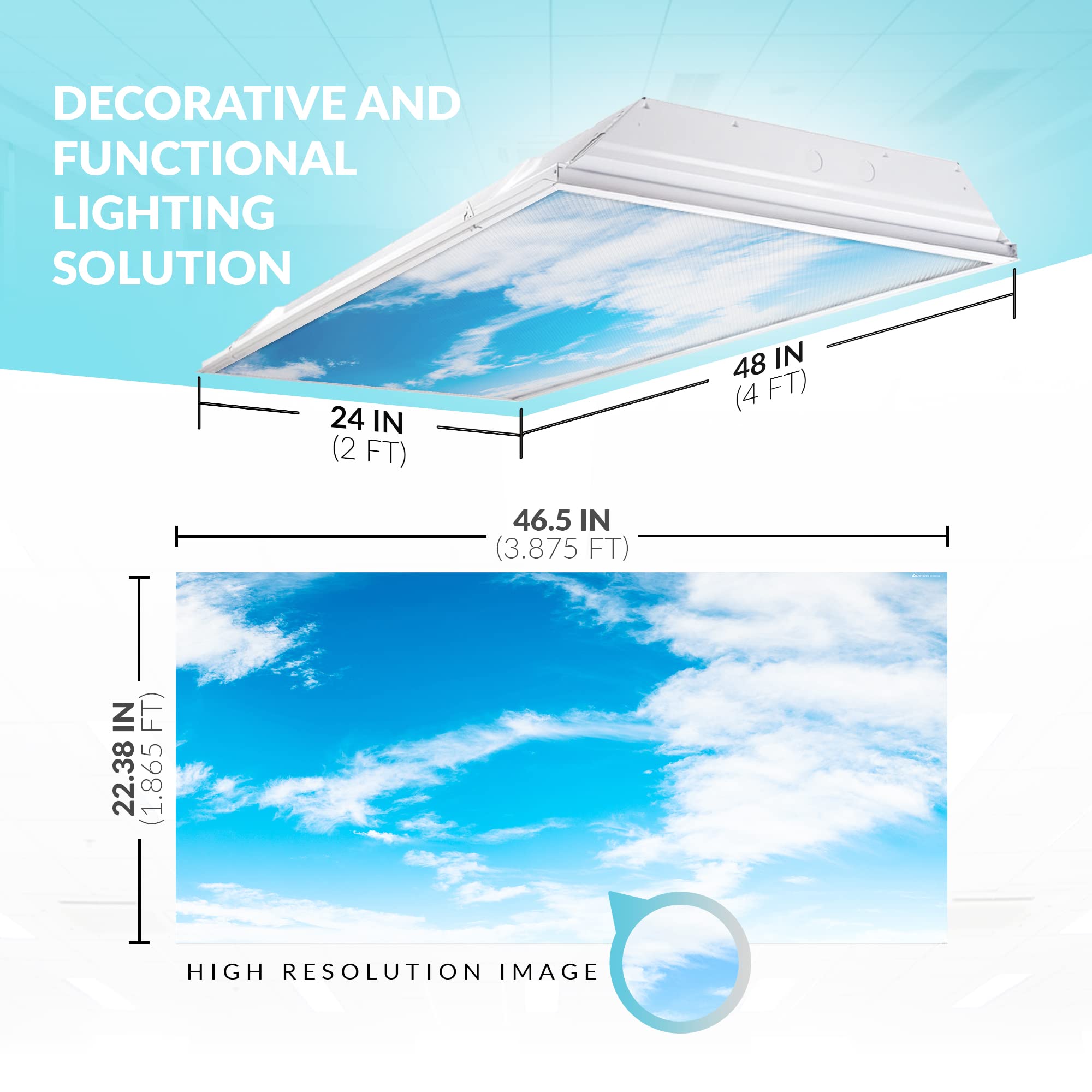 OCTO LIGHTS Fluorescent Light Covers, 2x4 (22.38in x 46.5in), Backlit Film, Cirrocumulus, Model CLD-010