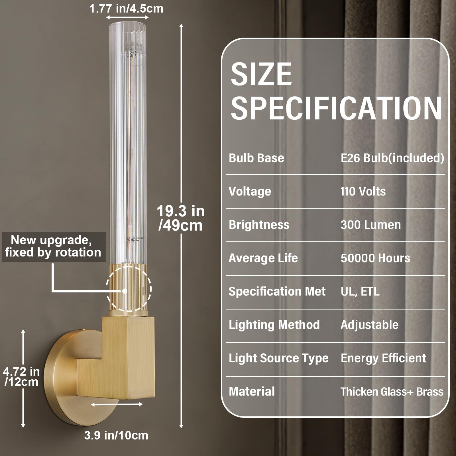 Yuexpand Gold Wall Sconces Set Of 2, Modern Bathroom Vanity Lights With Tube Glass Shades - Industrial Vintage Wall Lighting For