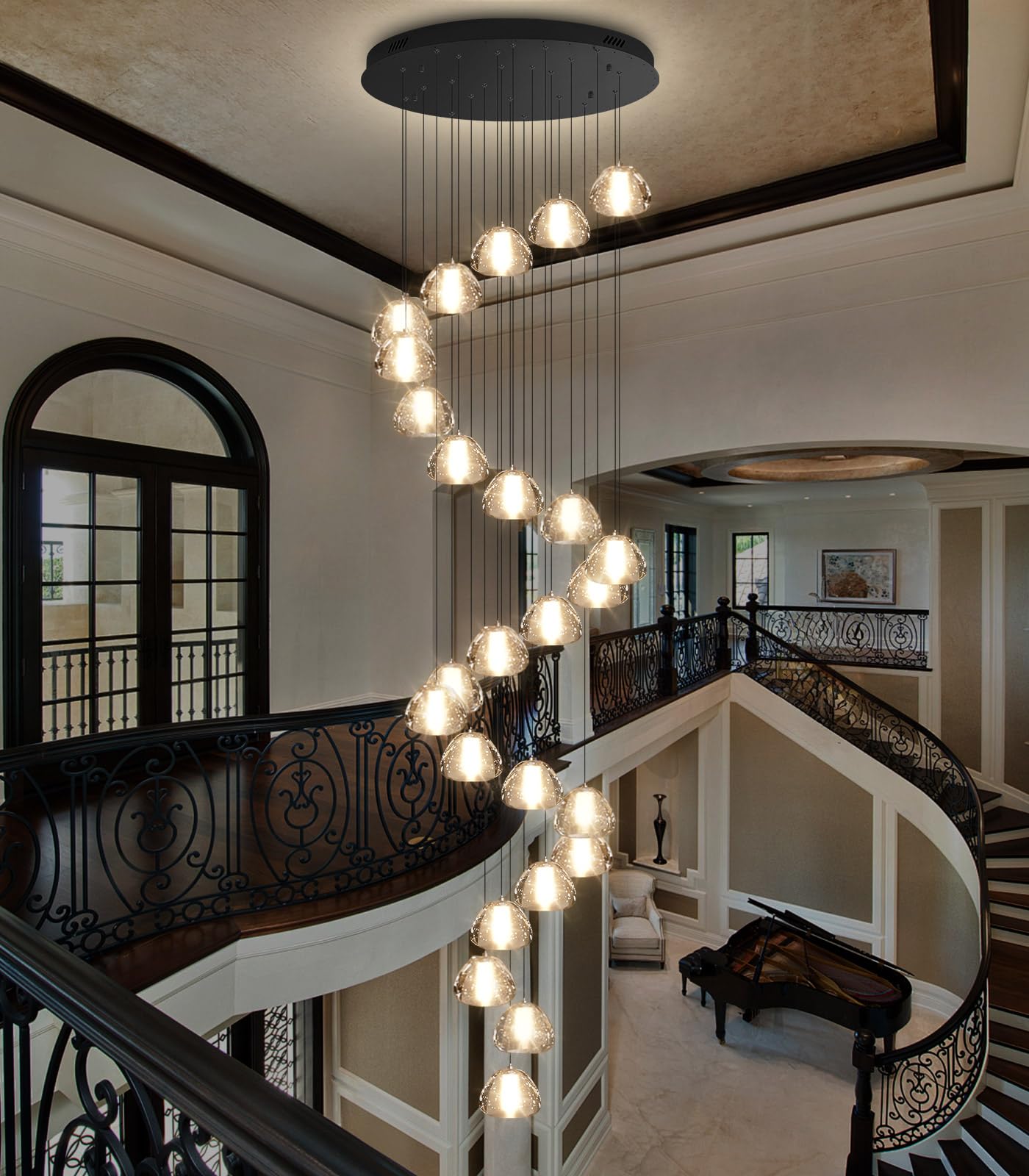 dolria 177 Long Large Crystal Chandeliers 25-Lights LED Chandeliers for High Ceiling Handing Light Fixture for Hallway Foyer Staircase