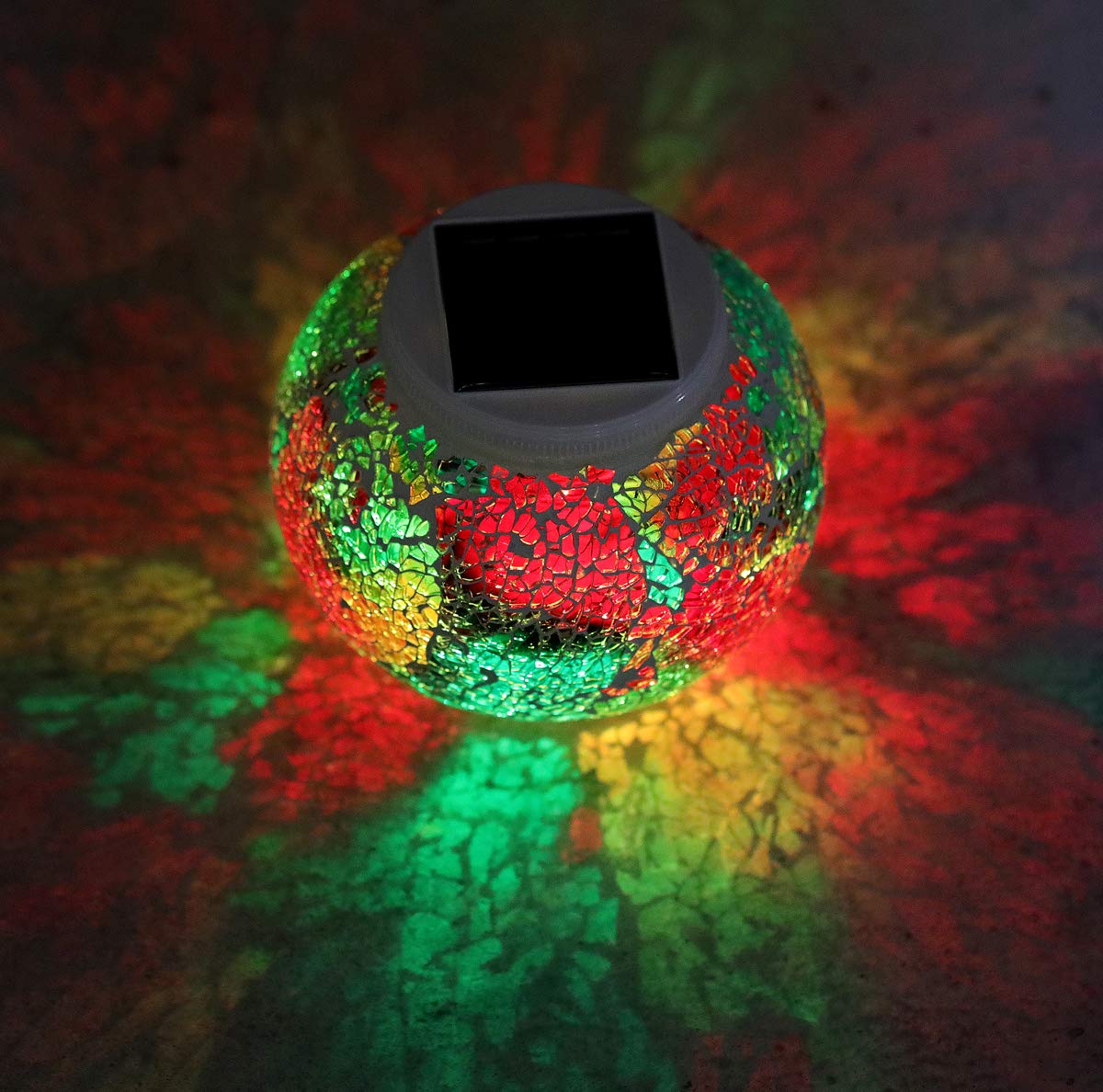 Wsgift Color Changing Solar Powered Glass Mosaic Ball Lights - Outdoor Waterproof Table Lamps