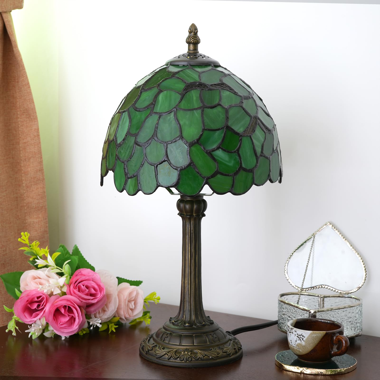 Wecrejoni Tiffany Lamp Stained Glass Table Lamp 8X8X14 Inches Desk Reading Light Decor Beside Bedroom Living Room Home (H-1056-