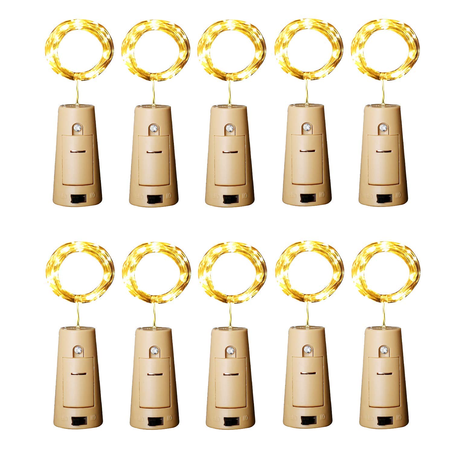 Aluan Wine Bottle Lights With Cork, 12 Led 10 Pack Fairy / String Lights Waterproof Battery Operated For Jar Party Wedding Christmas Festival Bar Decoration, Warm White