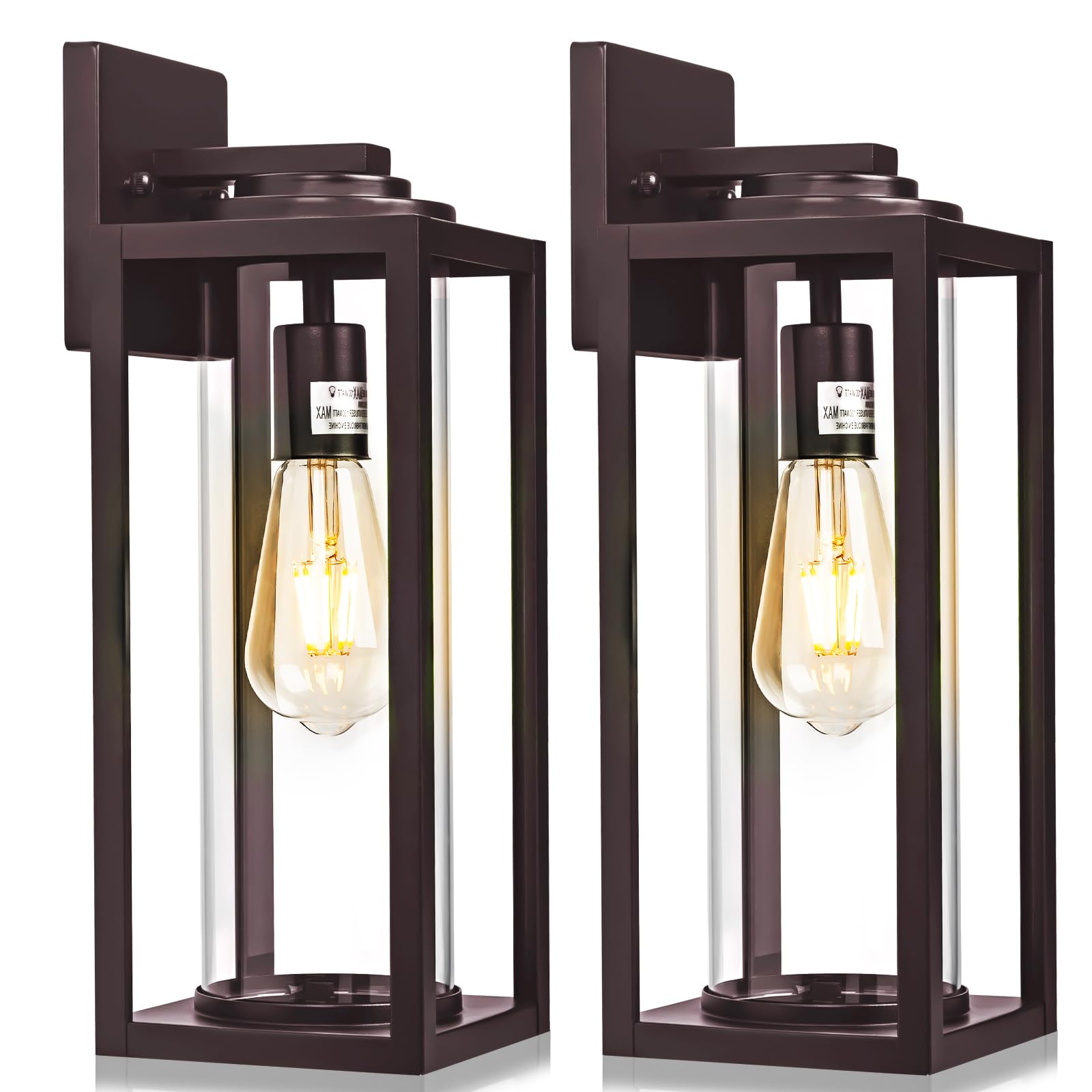 20Inch Large Outdoor Wall Lights 2 Packs - Oil Rubbed Bronze Exterior Light Fixture With Clear Glass Shade  Waterproof Porch Lighting For House  Farmhouse Sconces Lantern For Front Door  Garage