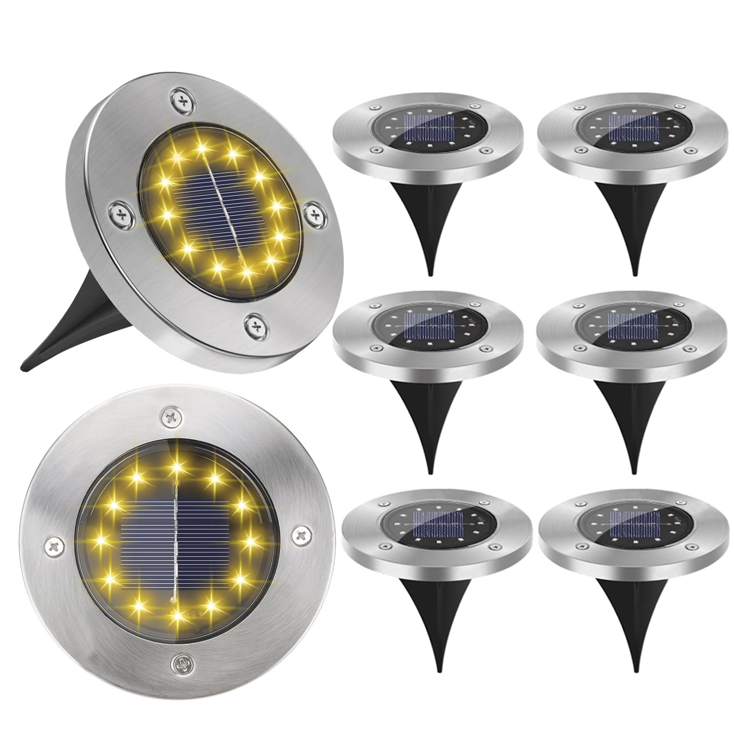 Kelvinlux Solar Garden Lights Outdoor, 8 Packs Bright Solar Powered Ground Lights With Updated 12 Leds, Waterproof Disk Warm Flat Lights For Garden Patio Yard Deck Lawn Walkway Landscape Decor