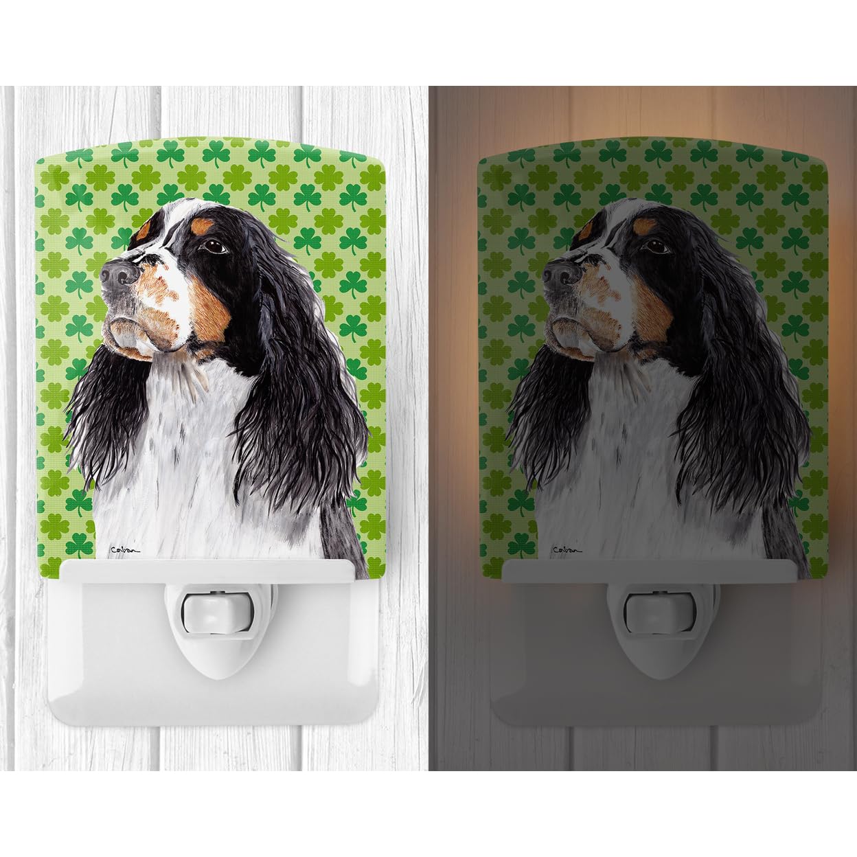 Carolines Treasures Ceramic Night Light, Springer Spaniel St. Patricks Day, 6x4x3in, Multicolor, Model SC9281CNL