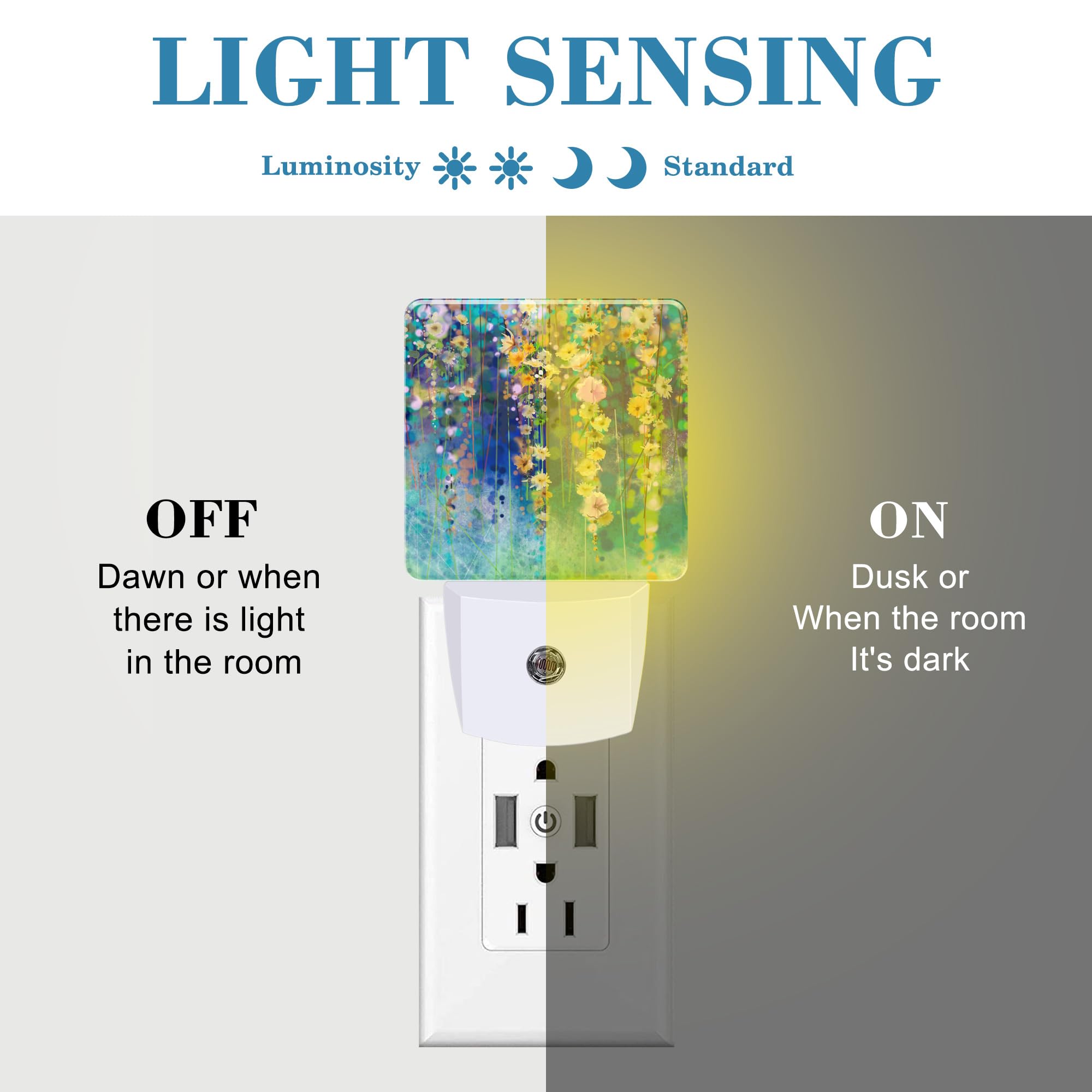 Uiaoiais Abstract Ivy Flowers Watercolor Painting Night Light Plug Into Wall With Dusk To Dawn Sensor Cute Nightlight For Kid Gi