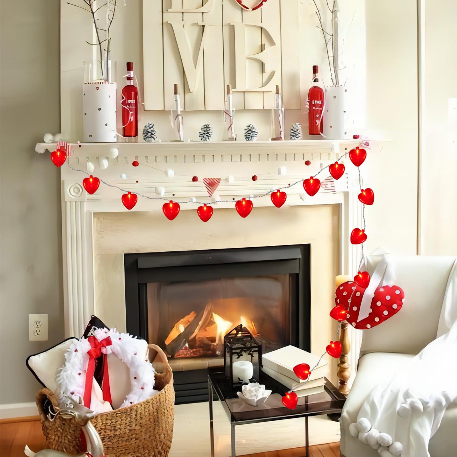 Red Heart Lights,8.5Ft Valentines Day Lights With 10 Red Shiny Glitter Heart Lights, Plug In Heart Lights String For Indoor Party Bedroom Classroom Decorations Anniversary Decor