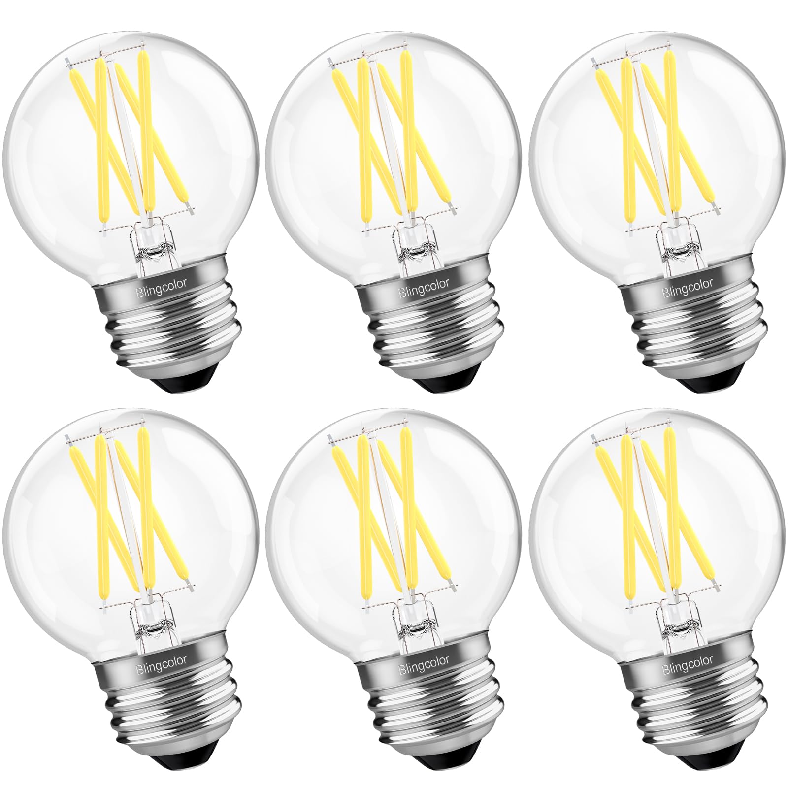 6 Pack Dimmable G16.5 Led Light Bulbs 60 Watt, E26 Led Bulbs 60 Watt Daylight 5000K, 6W E26 Globe Led Edison Small Light Bulb Fo