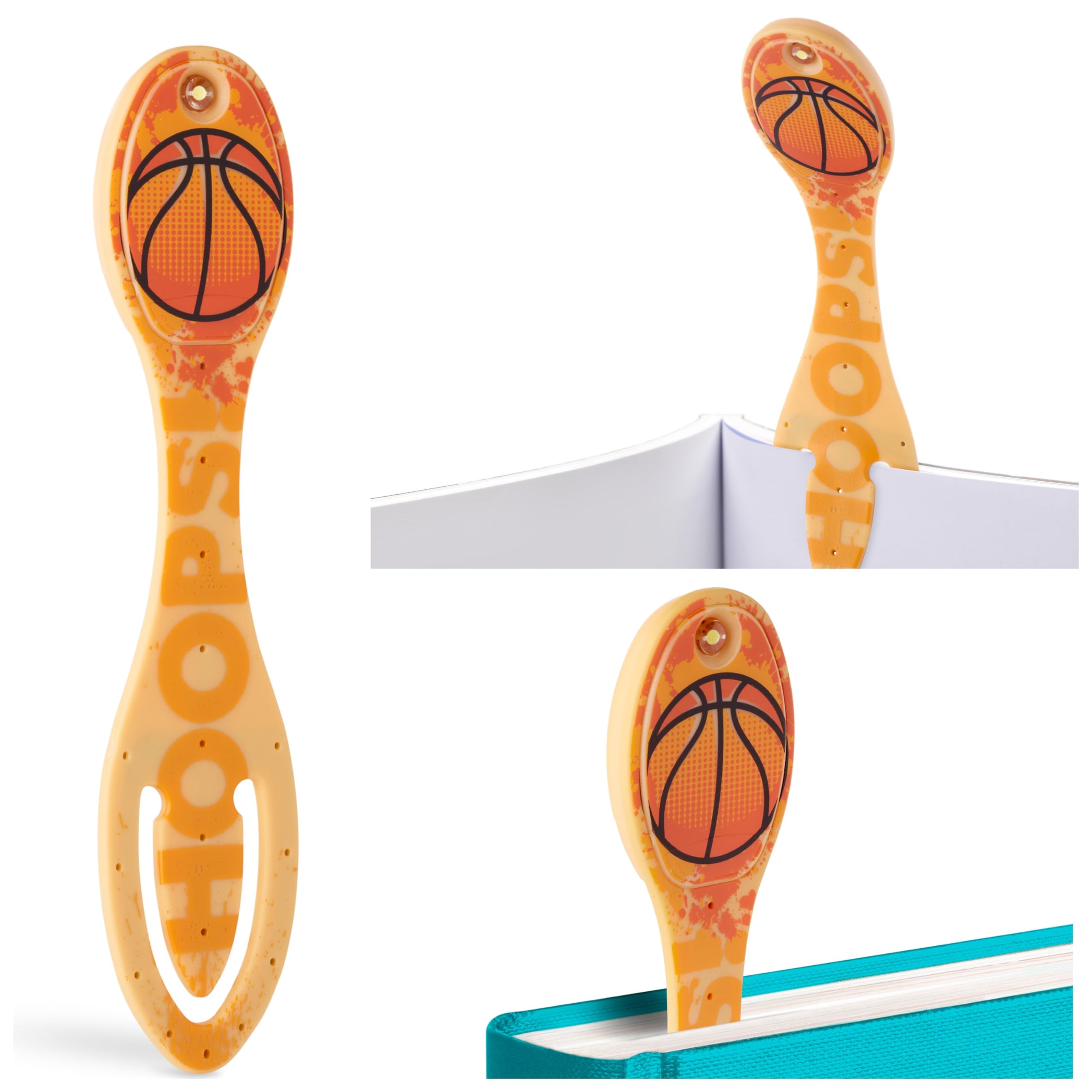 Gifts for Readers & Writers LED Reading Light | Clip-On Bookmark & Book Lamp | Battery Operated | Portable | Plastic | Basketball Color