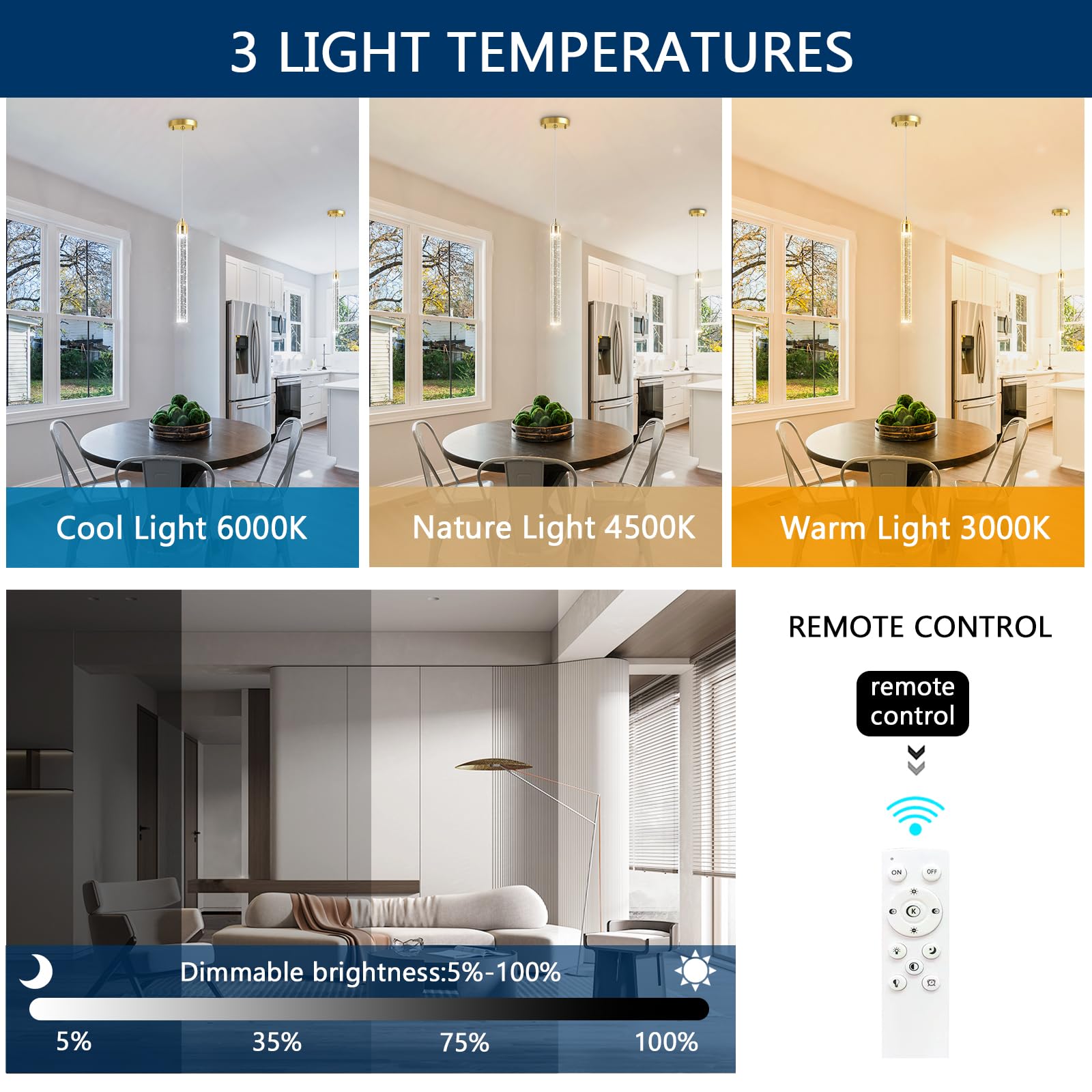 Dolria 1-Light Modern Crystal Chandeliers Led Dimmable Pendant Lighting For Kitchen Island Dining Room Hallway