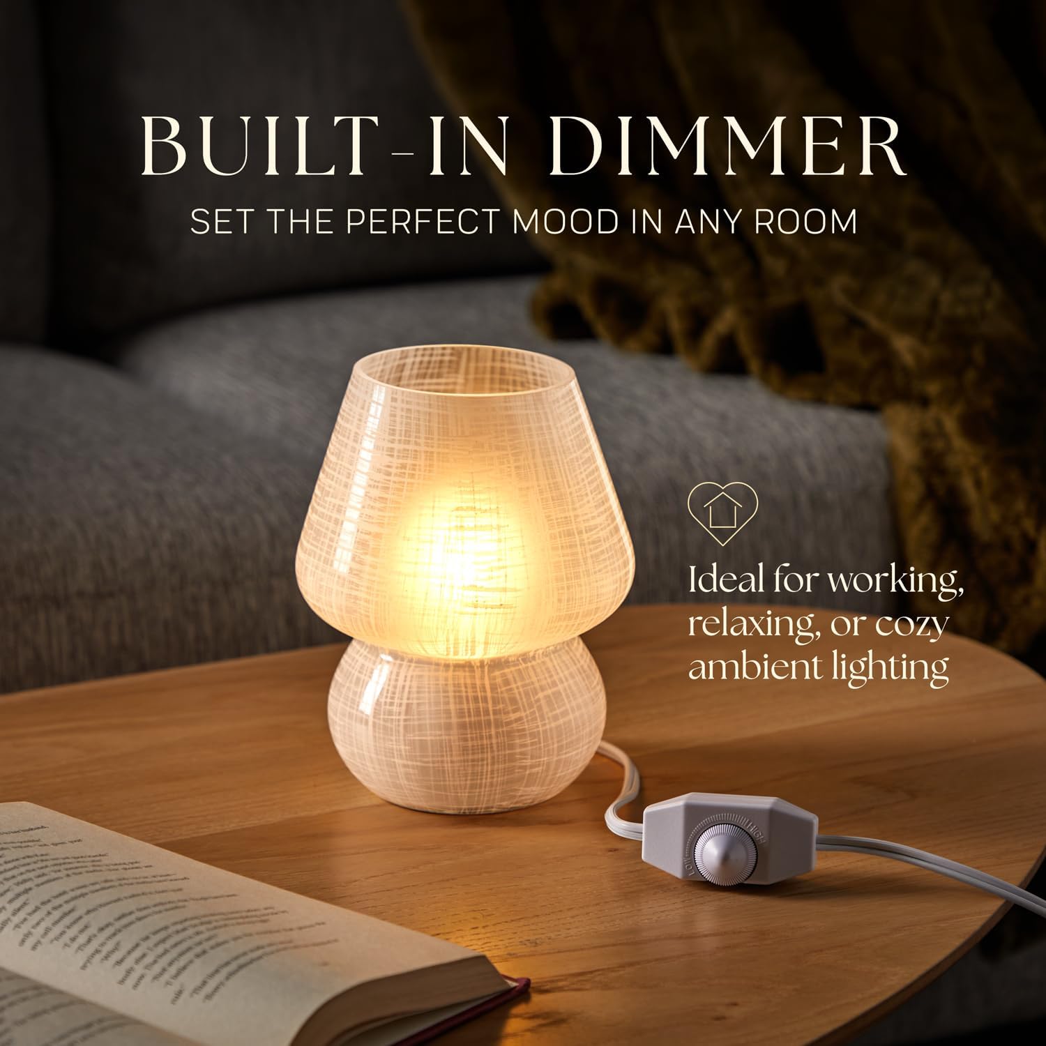 Next Glow Mushroom Lamp – Modern Dimmable LED Night Light, Small, White Lattice Glow, Model LT-0328-1, Glass Material
