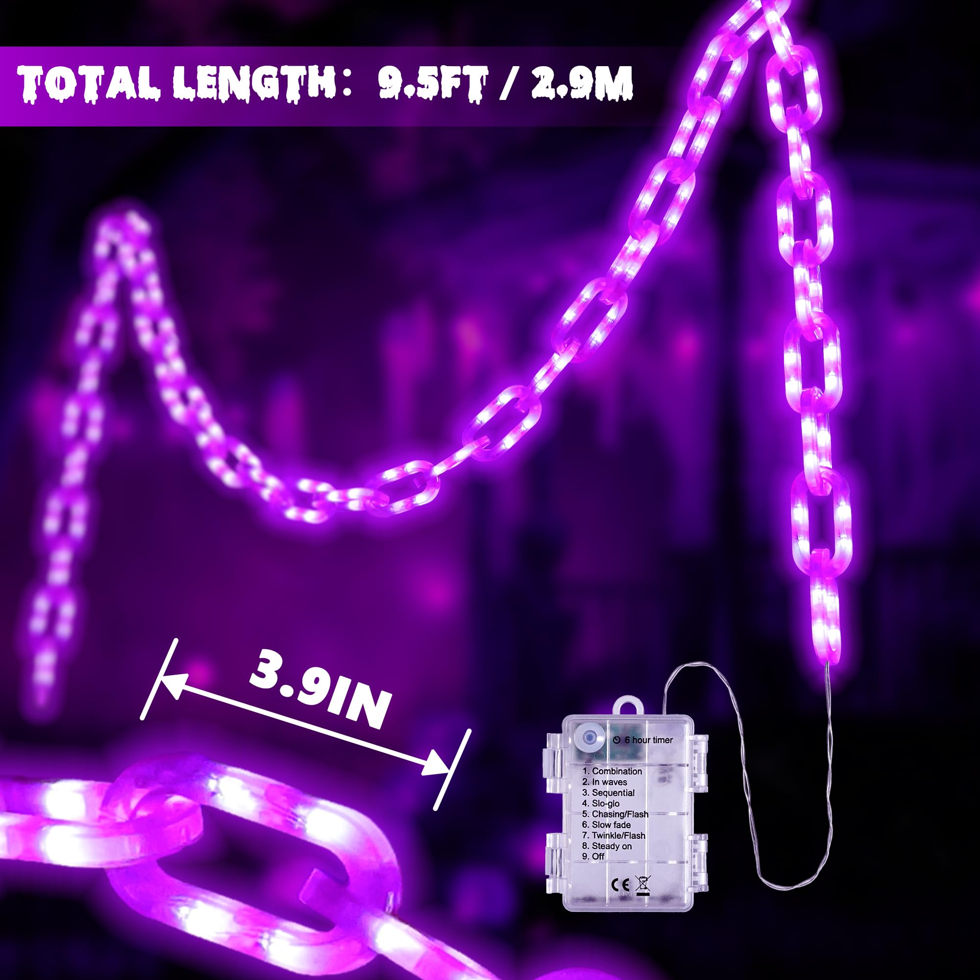 Joomer Battery Operated Halloween Lights Outdoor  9.5 Ft 160 Led Waterproof Halloween Decorative Plastic Chain String Lights  8 Lighting Modes And Timer Function  Suitable For Outdoor Indoor (Purple)