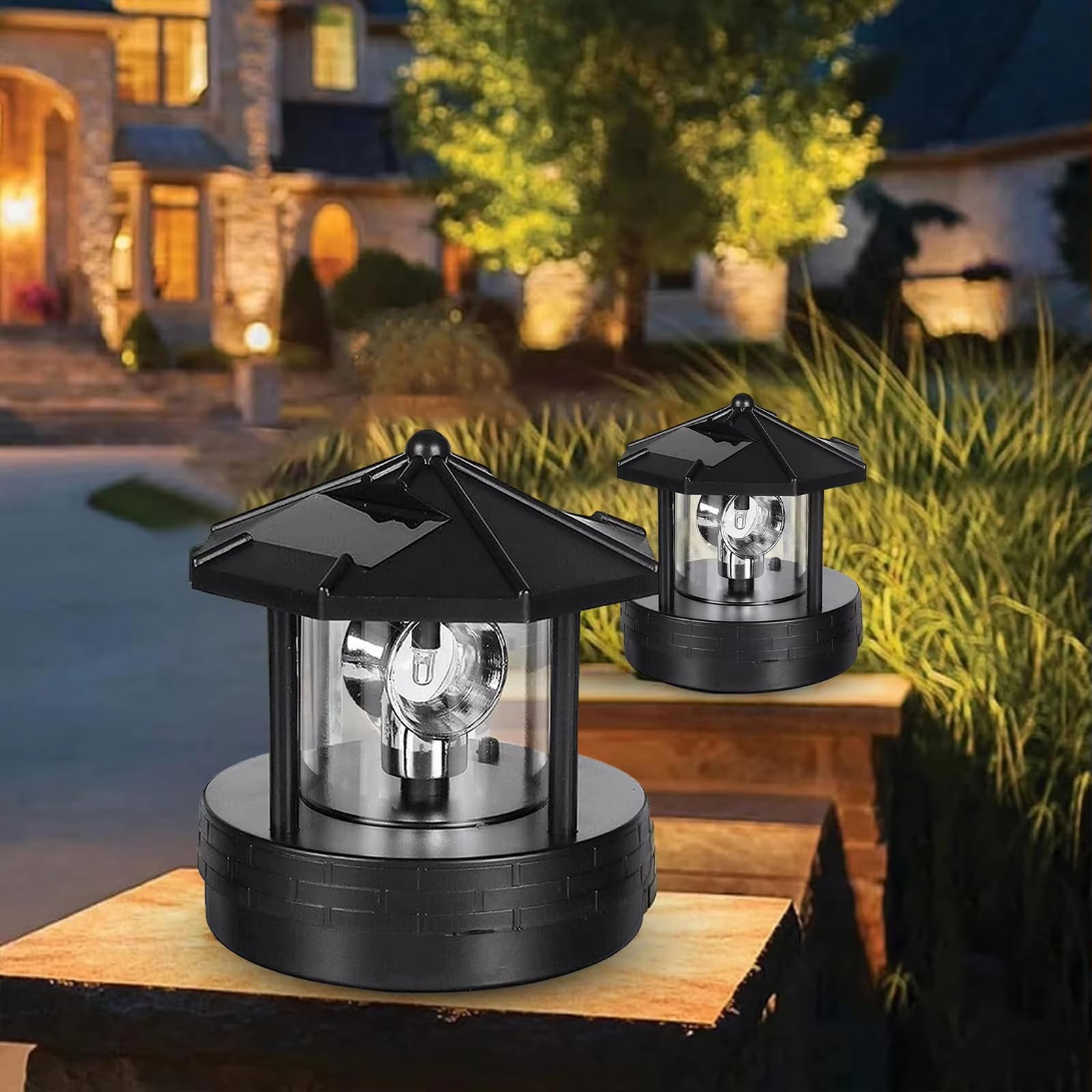 Vluoo Lighthouse Solar Lights 360 Degree Rotating Lighthouse Beacon Led Solar Lighthouse Light Outdoor Waterproof Led Solar Powered Lighthouse Garden Decor For Outside