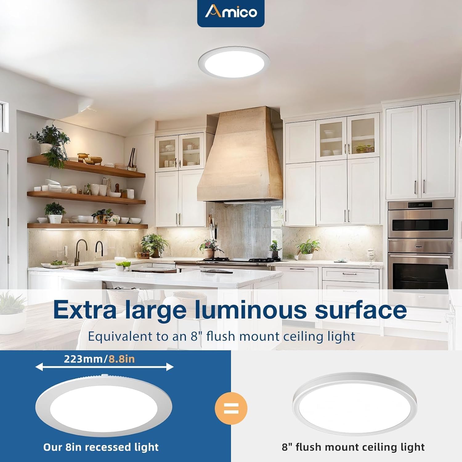 Amico 6 Pack 8 Inch 5Cct Ultra-Thin Led Recessed Ceiling Light With Junction Box, 2700K/3000K/3500K/4000K/5000K Selectable, 18W