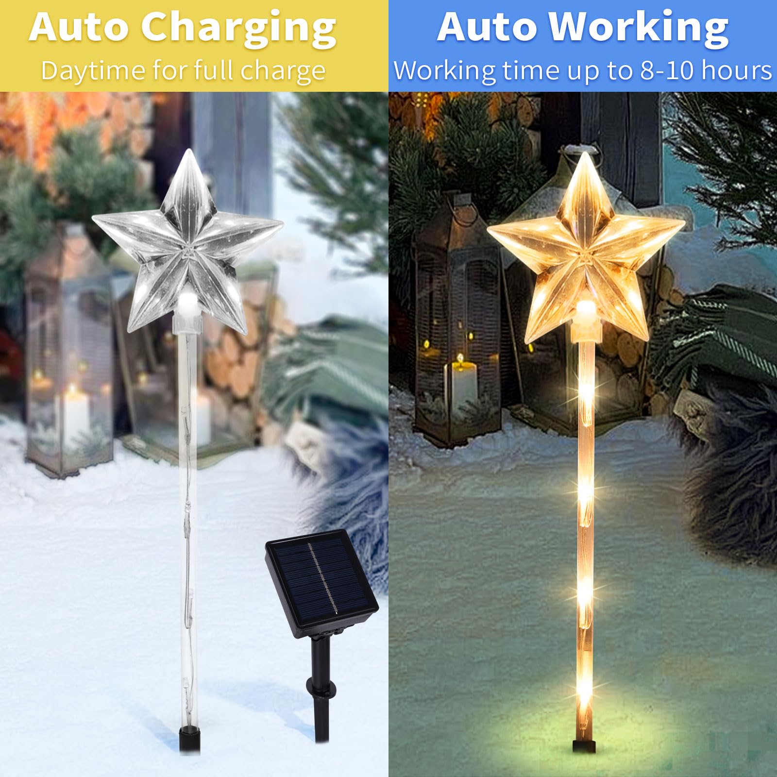 Liveasily Acrylic Solar Pathway Lights, 5 Pcs, 8 Modes, Waterproof Xmas Star Multicolor, Outdoor Garden Decor