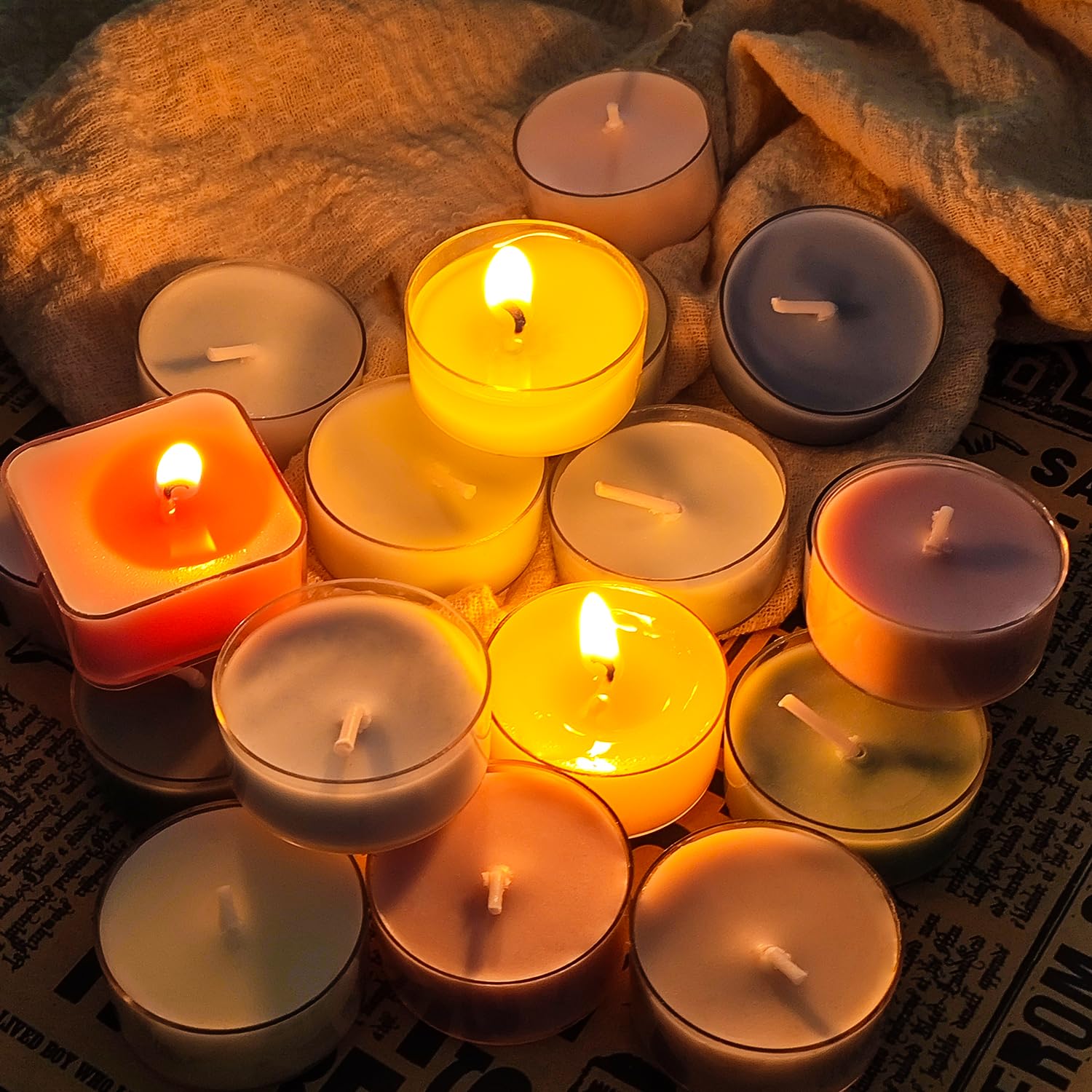 24 Pack Scented Tealight Candles, Bee Wax & Soy Wax Blended Tea Light Candles, White Tea Scented, Mini Candles in Clear Acrylic