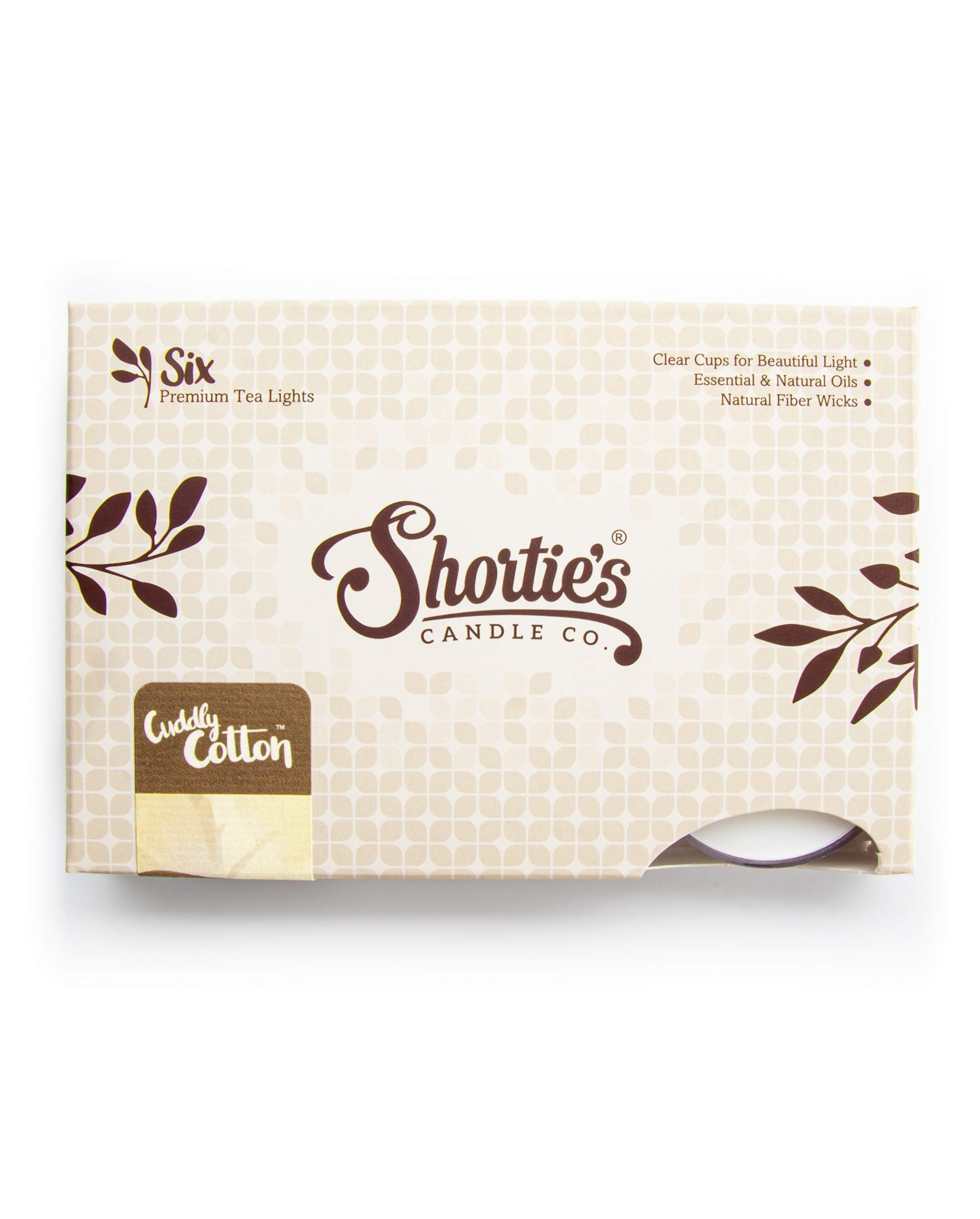 Shorties Candle Company Cuddly Cotton Tealight Candles - Highly Scented - 6 White Tea Lights - Paraffin Wax