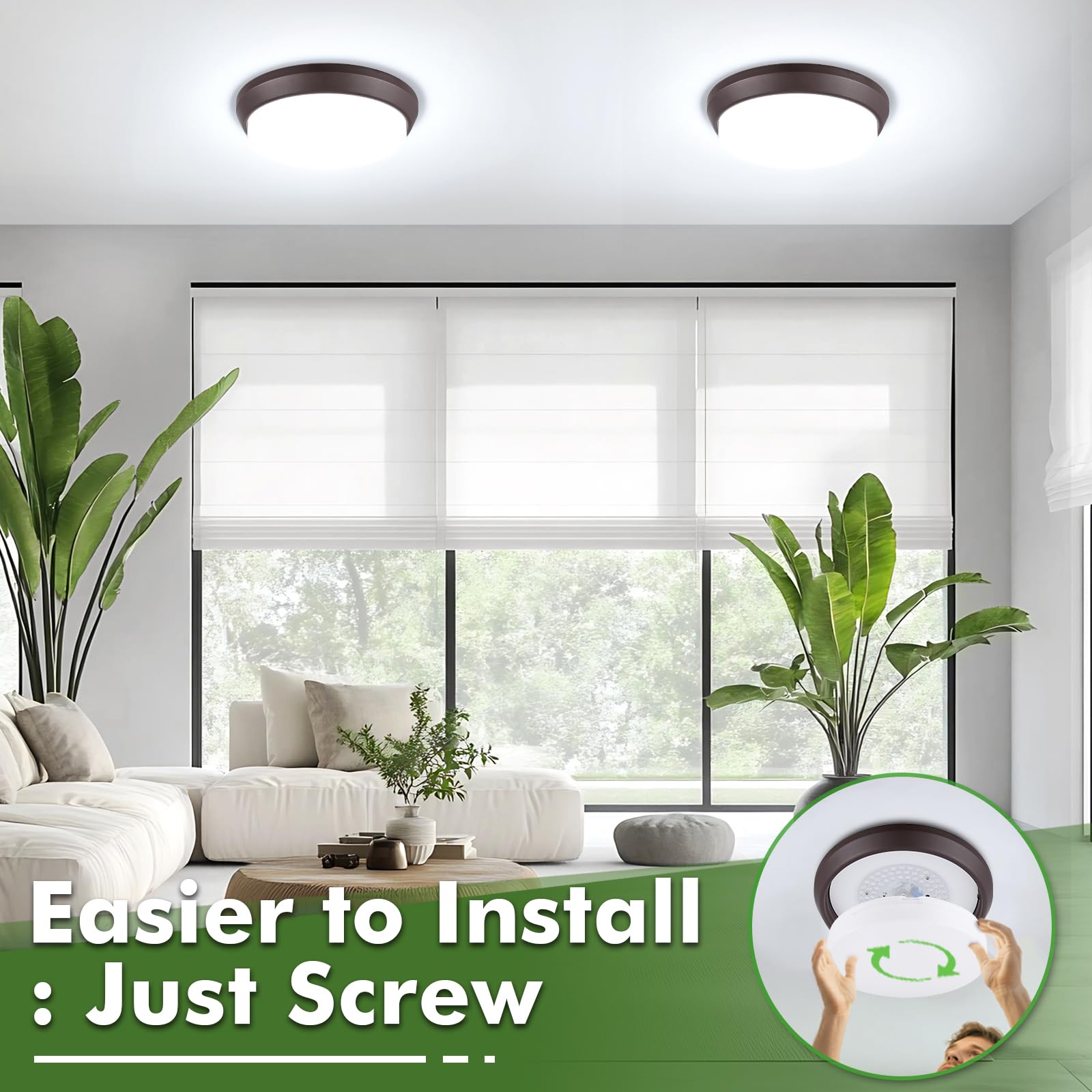 13 Inch 5Cct Flush Mount Ceiling Light Fixtures  36W 4000Lm Led Ceiling Lights For Bedroom  Kitchen  Bathroom  Hallway  2700K/3000K/4000K/5000K/6500K Adjustable Brown Dimmable Lighting - 2 Pack