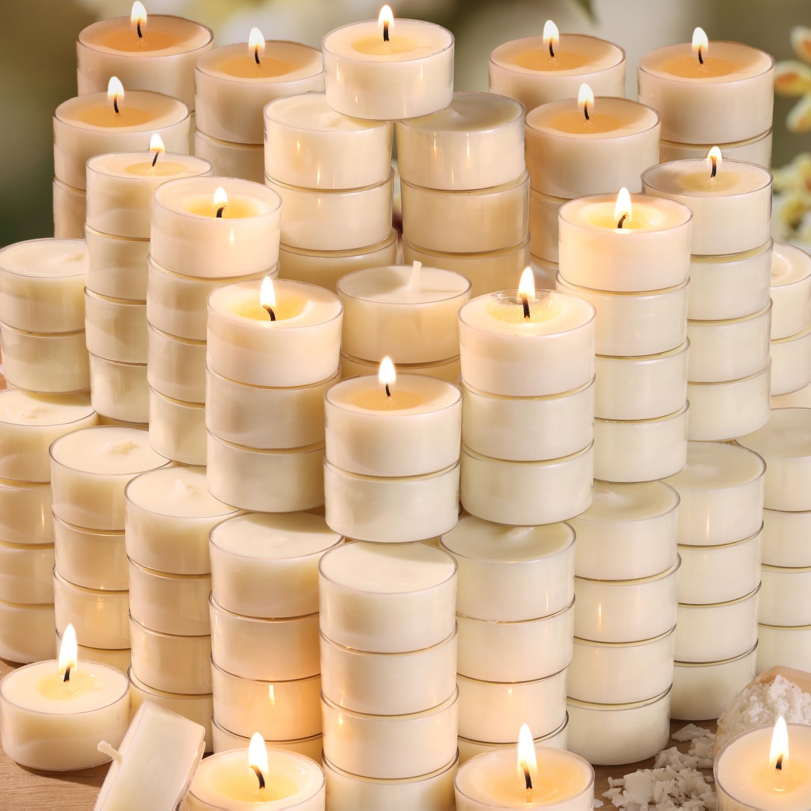 DEVI Soy Tea Lights Candles 200 Pack  6 Hour White Tea Candles Bulk  Soy Wax Tea Lights Bulk-6 Hours Long Burning  Unscented Small Votives Bulk for Wedding Favors  Party Events  Shabbat Home Decor