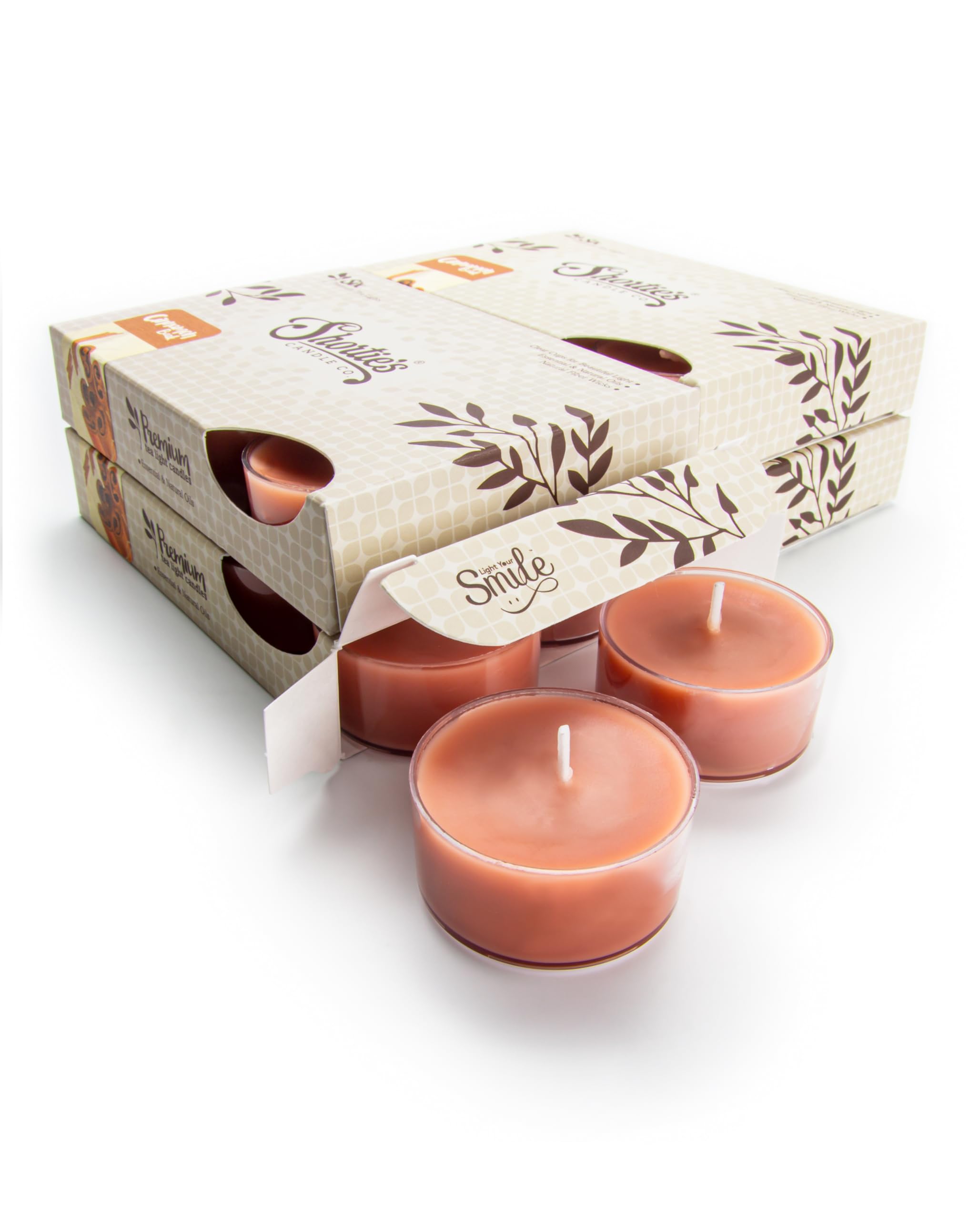 ShortieS Candle Company Cinnamon Bark Tealight Candles - 24 Highly Scented Brown Tea Lights, Paraffin Wax, Made In The Usa