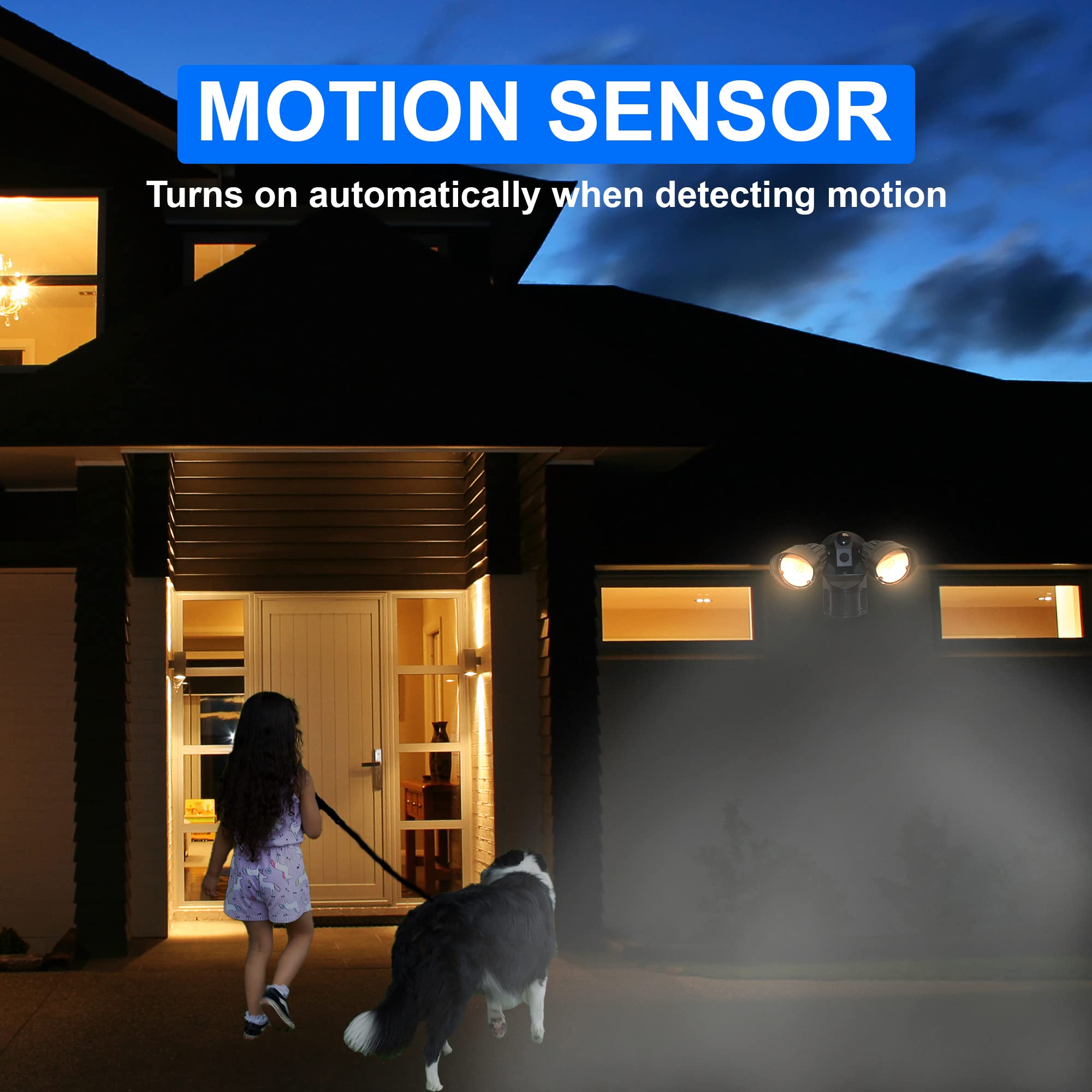 Homenhancements Flood Lights Outdoor Motion Sensor 1900Lm 20W 3000K Led Security Lights For House Yard Patio Motion Detected Exterior Lights Dual Heads Floodlight Dusk To Dawn Waterproof Black