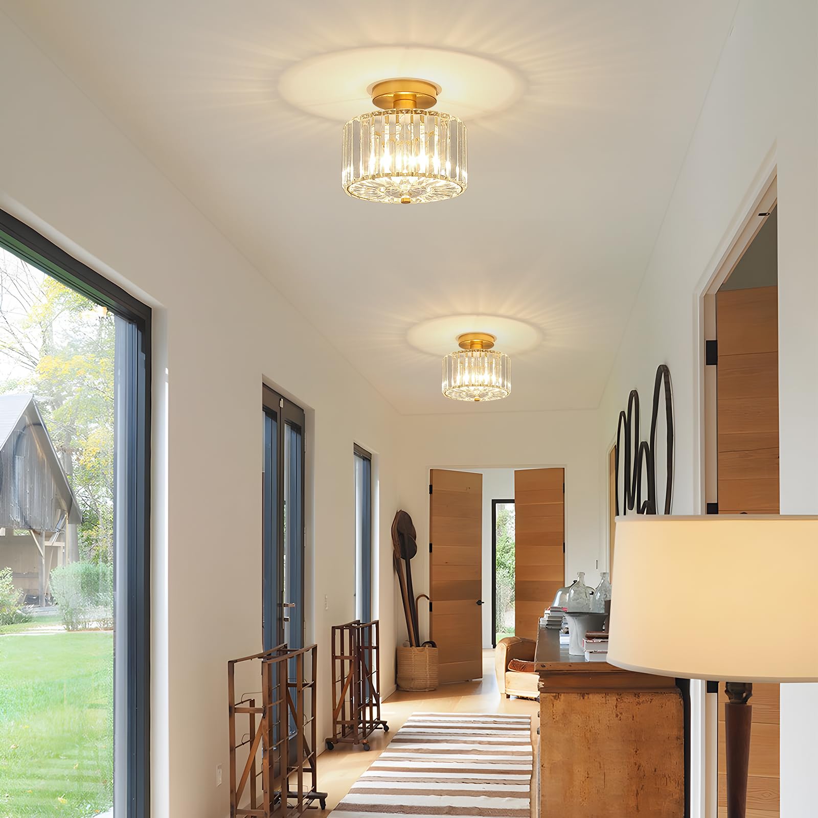 Pasentel Small Crystal Ceiling Light  Modern Mini Flush Mount Crystal Chandelier  Gold Small Chandelier Light Fixture  Entryway Lighting Fixture For Kitchen Hallway Laundry Room  1-Light  Sf004-1-G