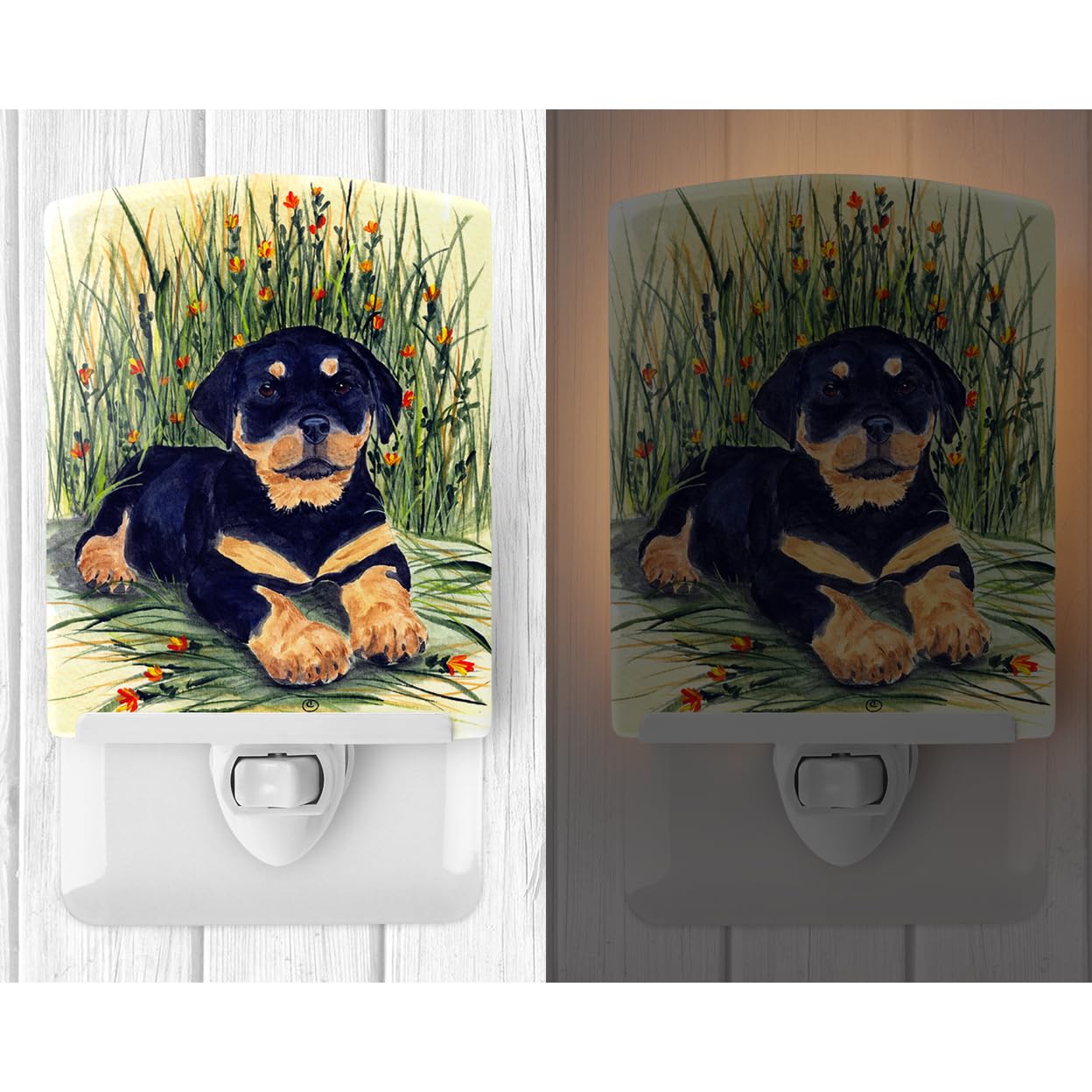 Caroline'S Treasures Ss8107Cnl Rottweiler Ceramic Night Light Compact, Ul-Certified, Ideal For Bedroom, Bathroom, Nursery, Hallway, Kitchen, 6X4X3, Multicolor