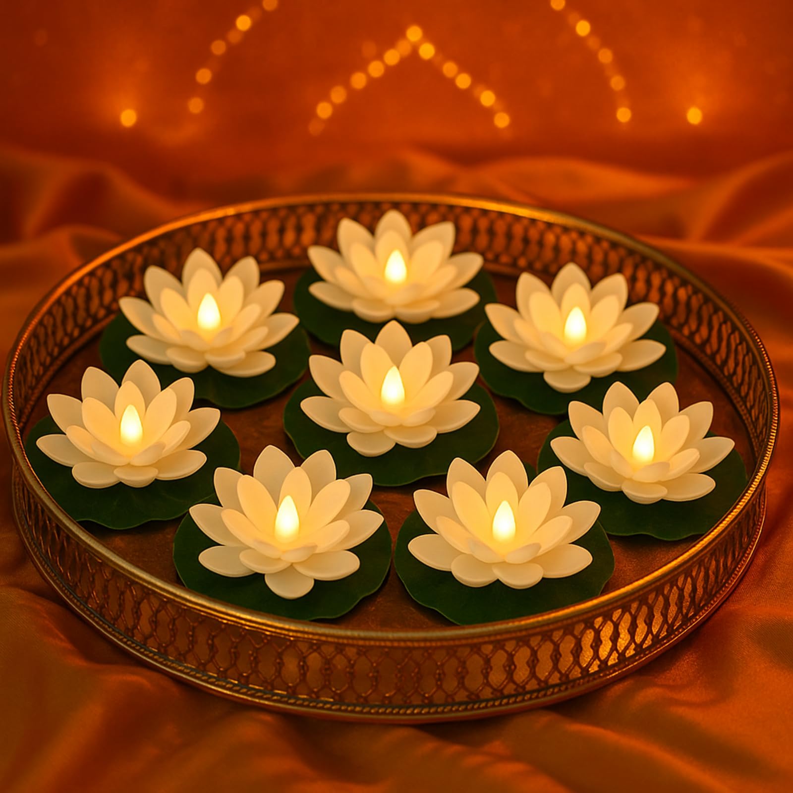 Hortsun 12 Pcs Floating Lotus Lights with Batteries Lily Pads Pool Flowers Floating Candles Decor Artificial Pond Ornaments for 