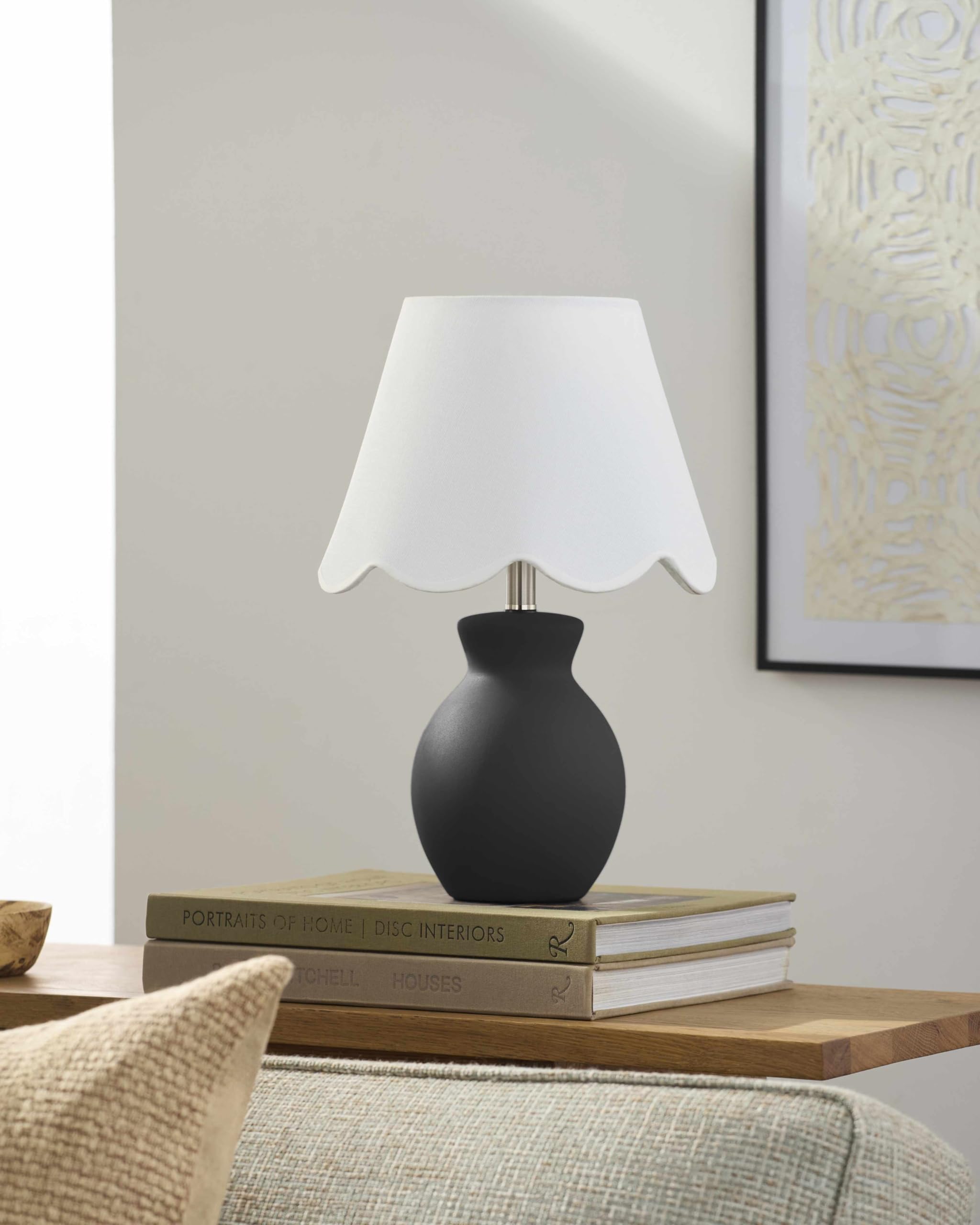 BoutiqueRugs Boho Ceramic Bedside Table Lamp 15inH Black & White - Model SPXZVD7-083