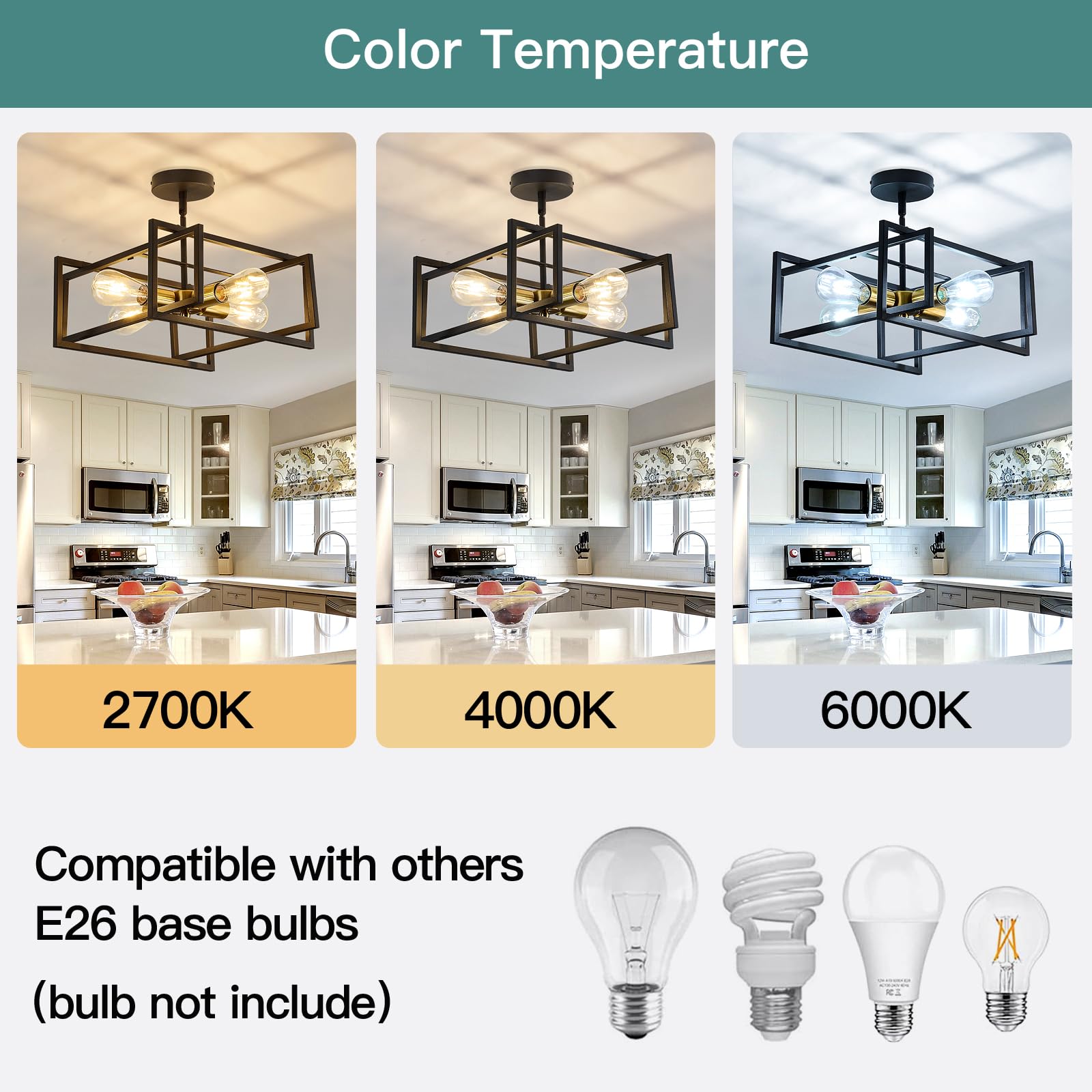 Zglaojt 4-Lights Close To Ceiling Light Black And Gold Light Fixture Industrial Flush Mount Ceiling Light Farmhouse Chandelier L