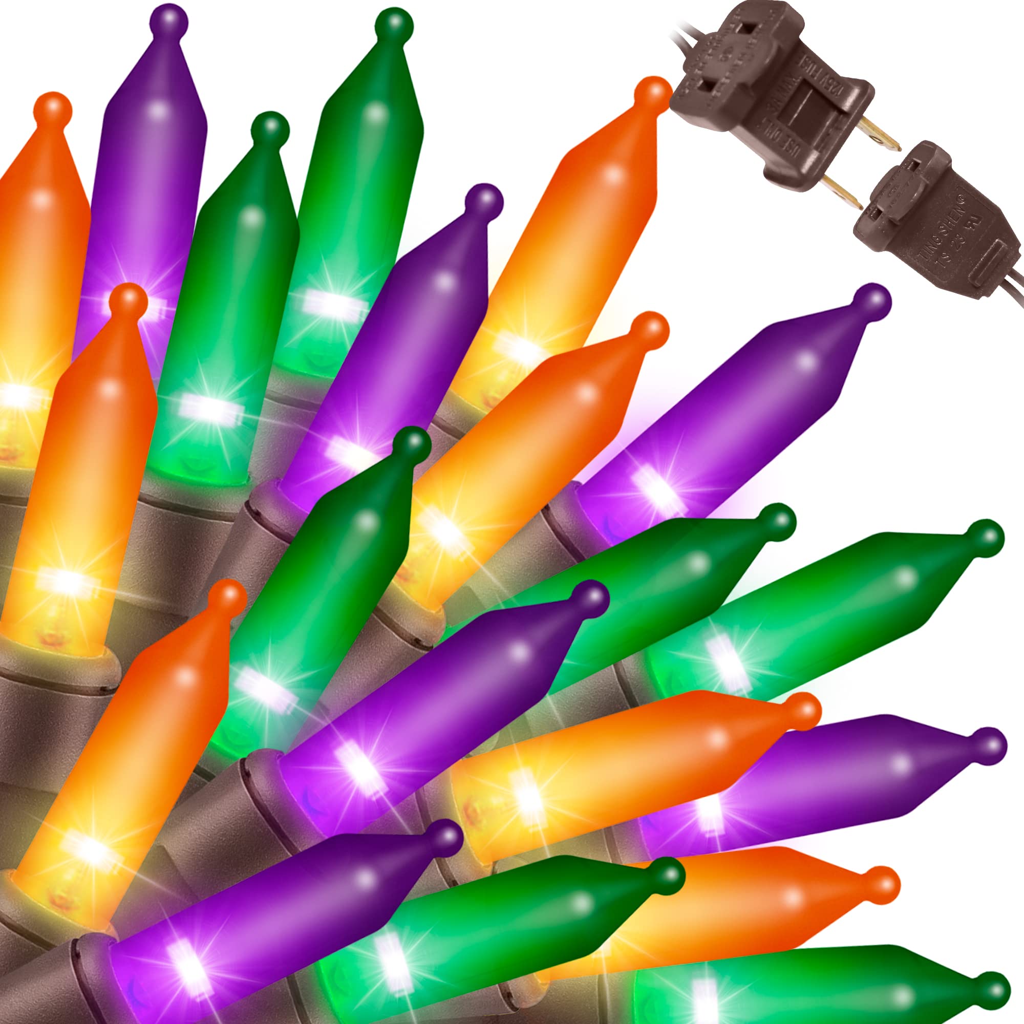 Lamphome Super-Bright Extendable Orange Purple And Green Halloween Lights Decoration 100Lights 19.6Ft Ul Certified Mini Bulb String Lights Set For Outdoor Halloween Christmas Tree Garden Holiday Decor