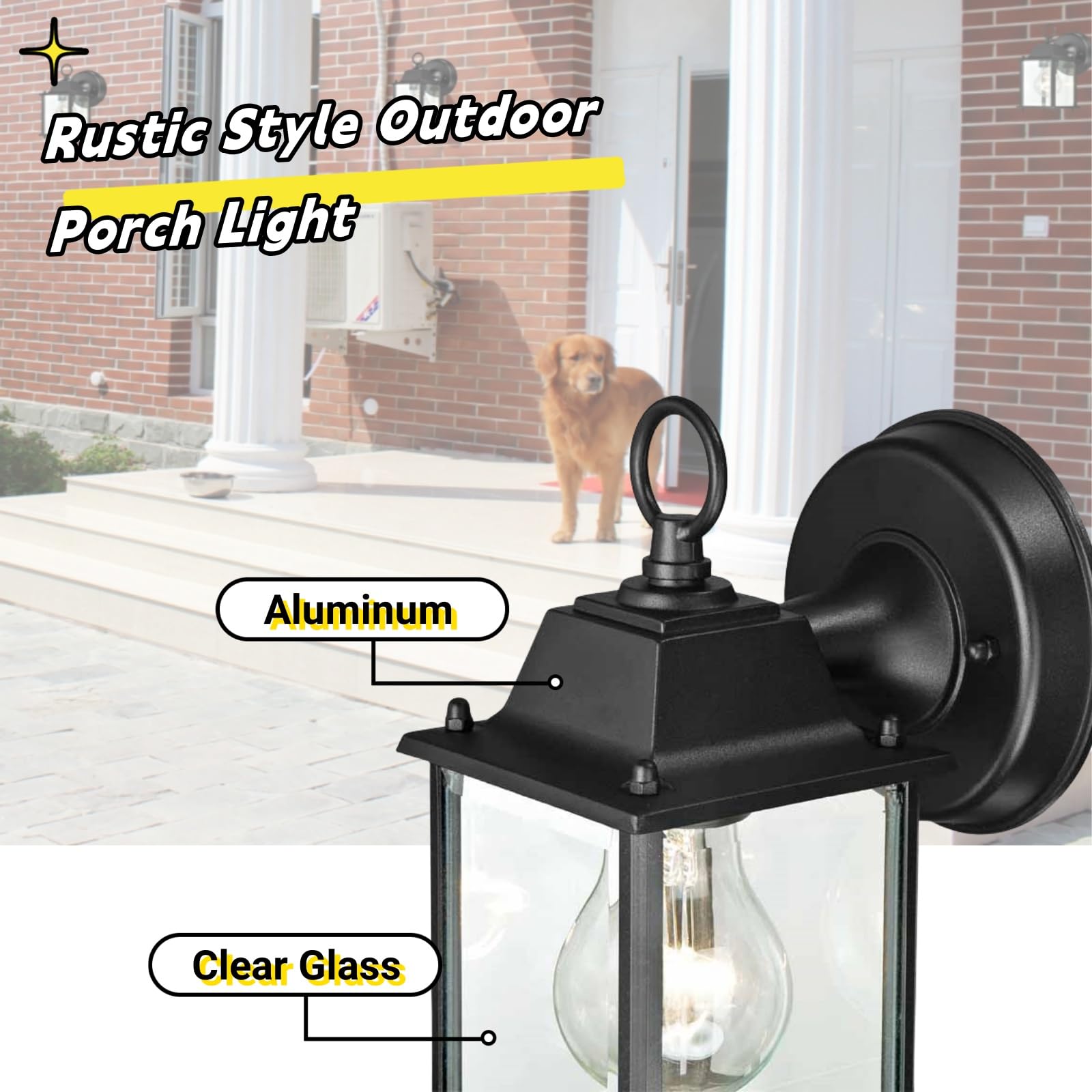 WISBEAM Outdoor Wall Lantern 2 Pack, Black Waterproof Aluminum Sconce, ETL Qualified, Model WS-WL001