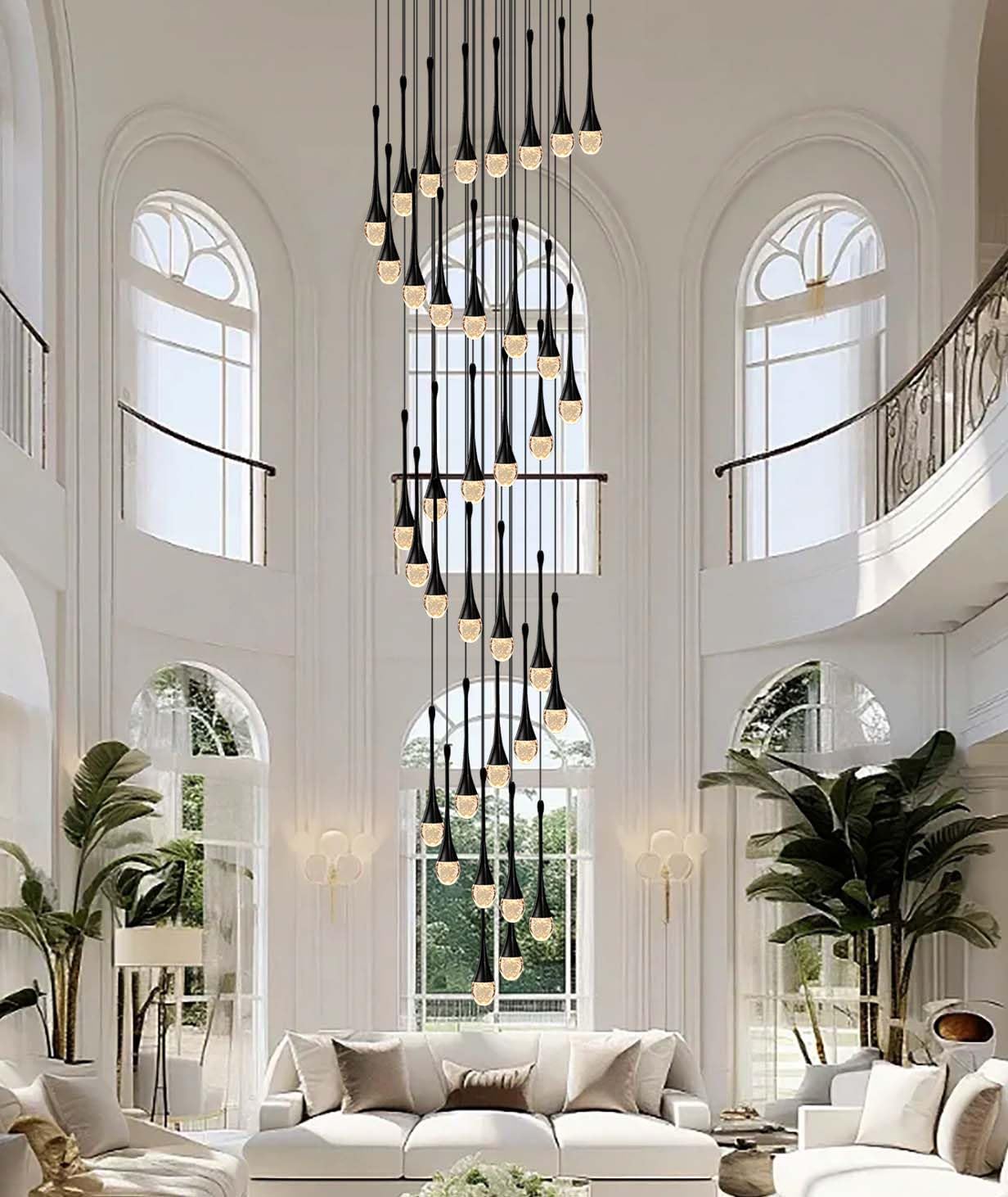 Ykolupty 150'' Long Staircase Crystal Pendant Chandeliers 36Light Black Column Crystal Chandeliers Foyer Entrance High Ceiling Hanging Chandelier 2700-6000K Dimmable Fixtures Led Big Chandeliers…