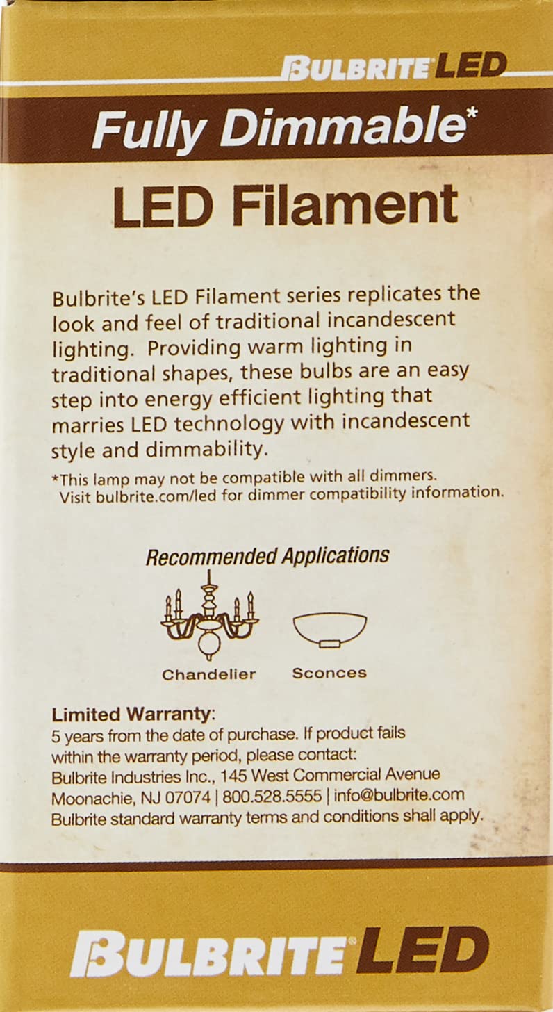 Bulbrite 776873 4 Watt Led G16 Clear Decorative Globe Candelabra (E12) Base, 2700K Light Bulb