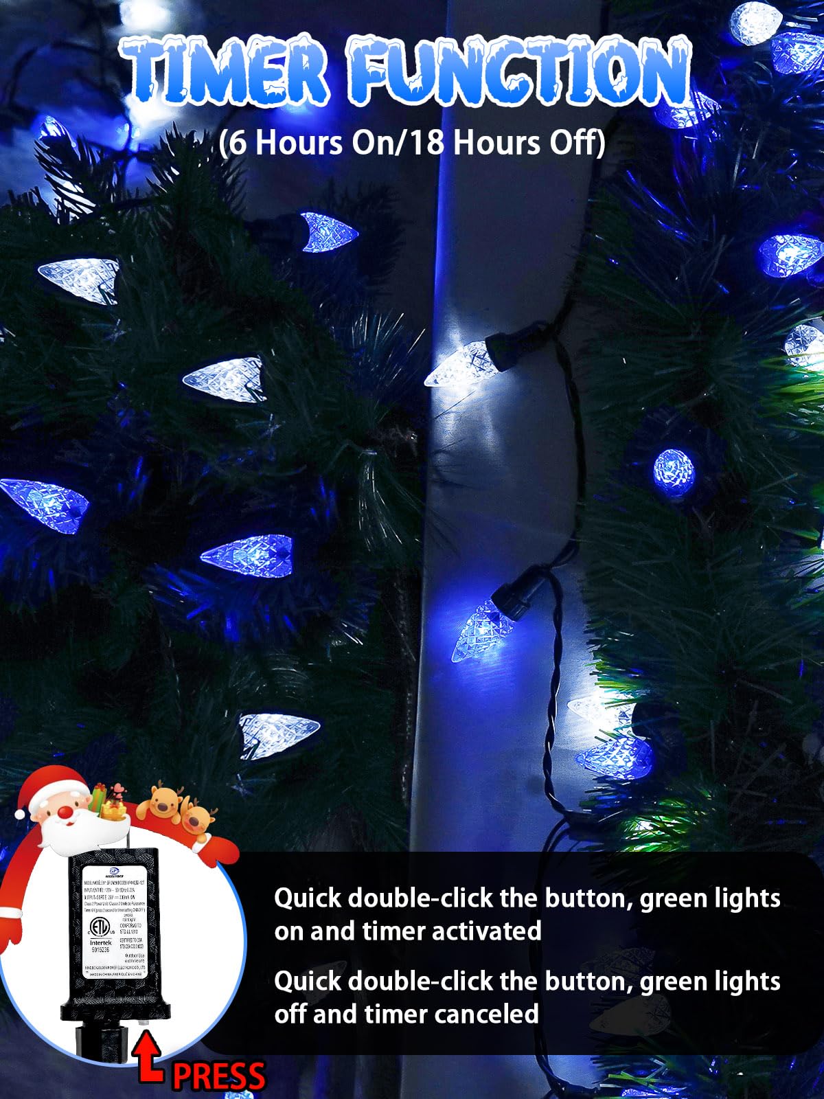 240 Led 78Ft C6 Christmas String Lights  Super Long Christmas Lights Outdoor Indoor With 13 Modes & Timer  Waterproof Fairy Twinkle Light Plug In For Tree Garden Party Xmas Decorations (White & Blue)