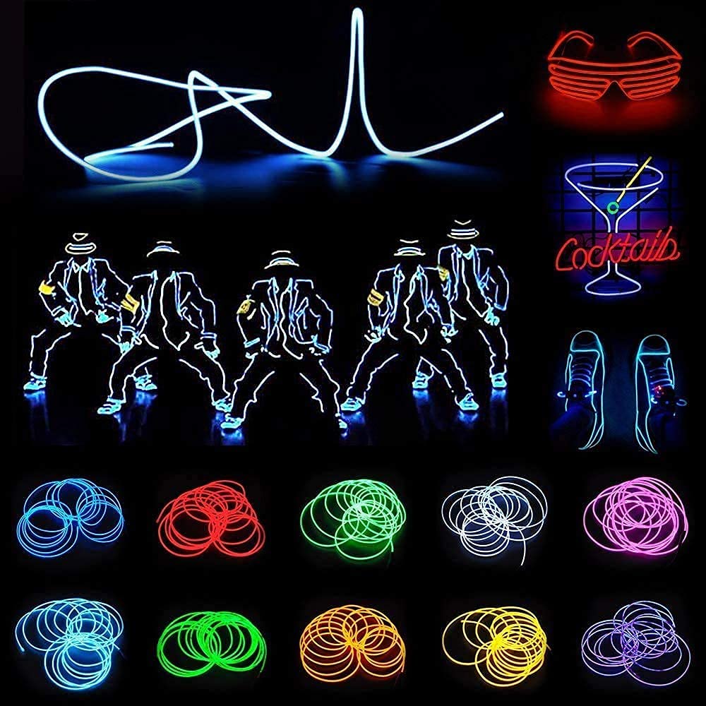 Jiguoor Usb Rechargeable El Wire 32.8Ft/10M (5Mx2) Bright Neon Light Strip 360° Illumination Neon Tube Rope Lights For Diy, Festival, Party Decoration, Halloween, Chrismas (32.8Ft/10M, Green)
