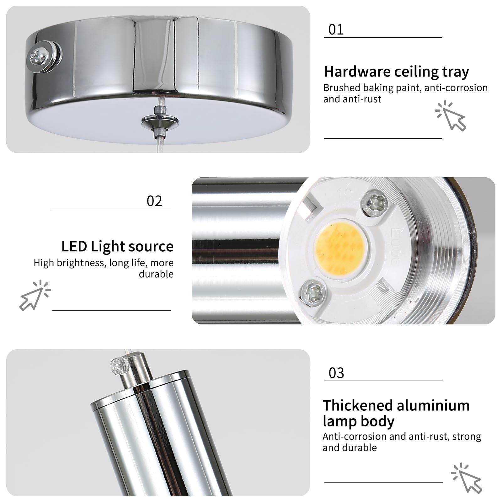 Daoseolo Modern LED Pendant Light, Chrome Bubble Fixture, 3 Color Options, Small Size, Ideal for Kitchen Island and Dining Room