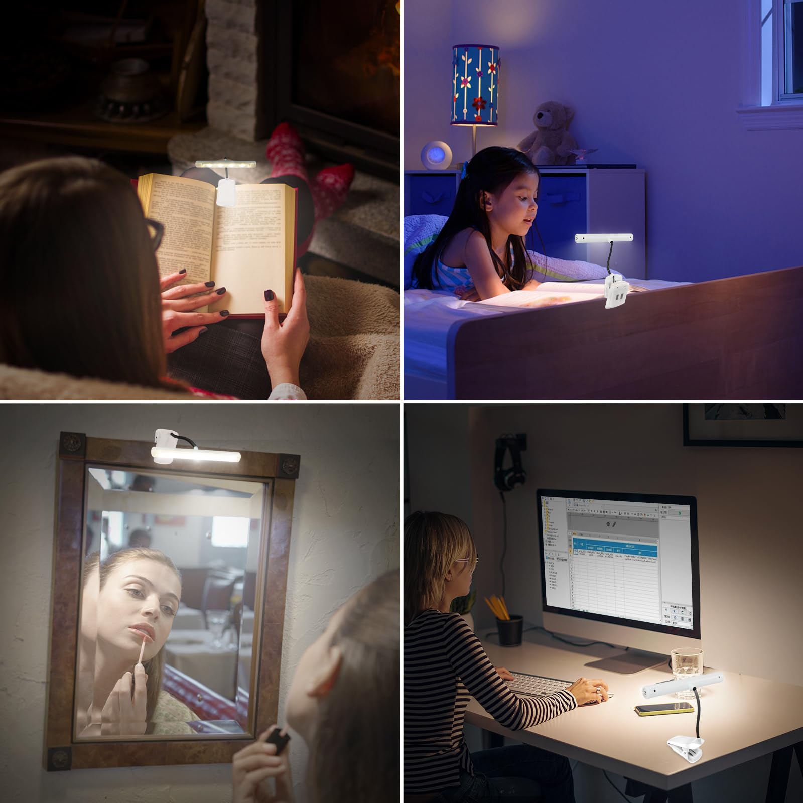 Bigmoant Battery Operated Book Light  Reading Light With Clip  Eye Care Book Light  2 Adjustable Brightness Set  Flexible Metal Neck  Perfect For Book Lovers (White  2 Pack)