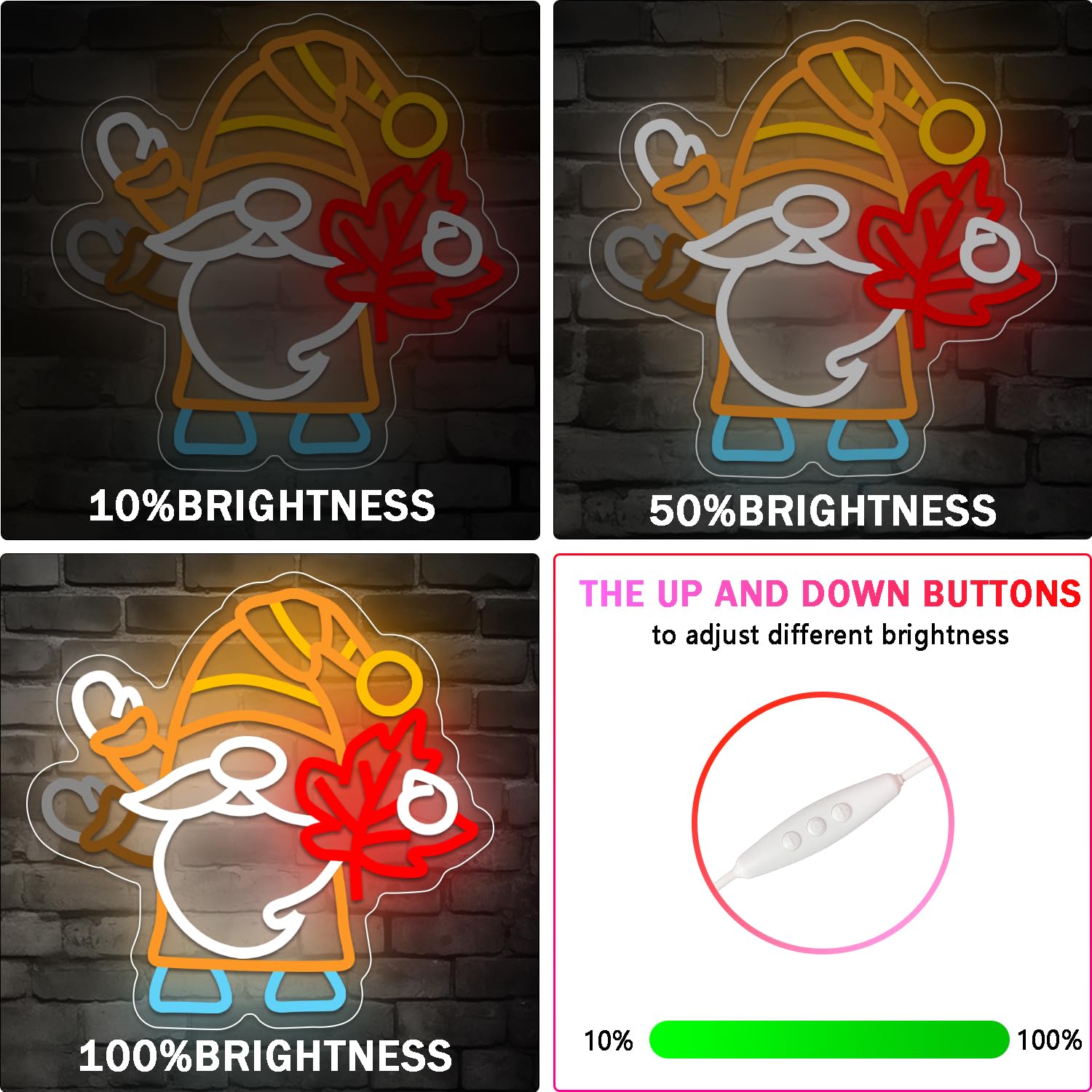 Flashing Gnomes Neon Sign Dimmable For Thanksgiving Neon Sign For Wall Decor Maple Leaf Neon Light For Hello Fall Led Sign Thanksgiving Bedroom Kids Room Bar Club Decoration Gift.