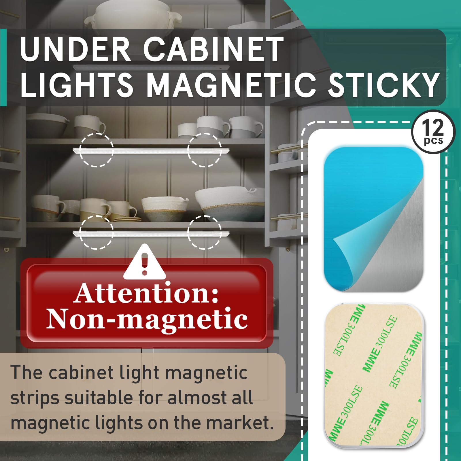 Gfdoso 12 Pcs Under Cabinet Light Magnetic Strip  Replacement Magnetic Strips With Adhesive Backing For Cabinet Lights - Iron Sheet For Cabinet Lighting(Not Magnets)