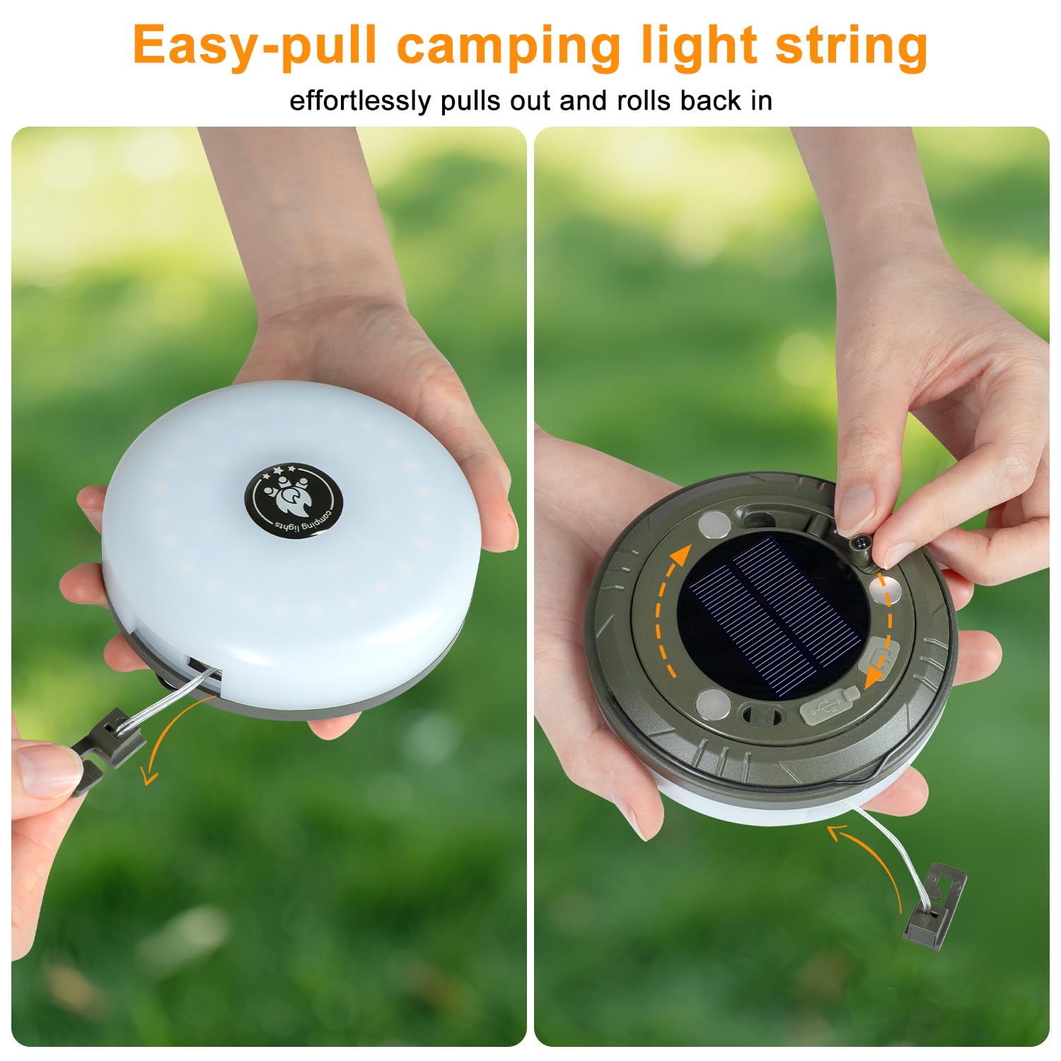 Hiromeco 2-in-1 Solar Camping Lights String, 5 Modes, IP65 Waterproof, 1200mAh Battery, 29.52ft, Multicolor, Model Hir-CSL